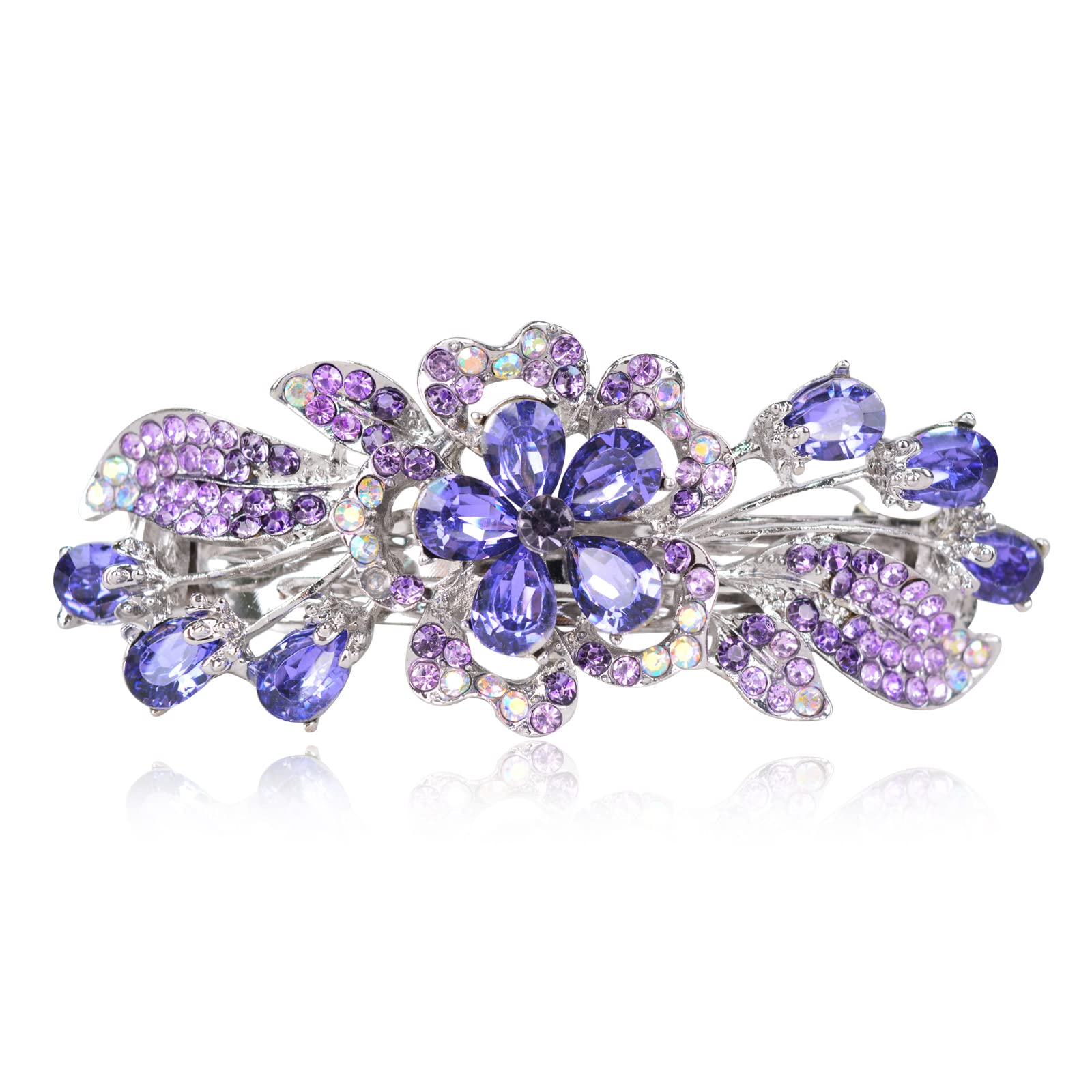 Luxury Rhinestone Flower Hair Barrette - Elegant Purple Hair Clip for Women & Girls | Perfect for Weddings, Parties & Special Occasions