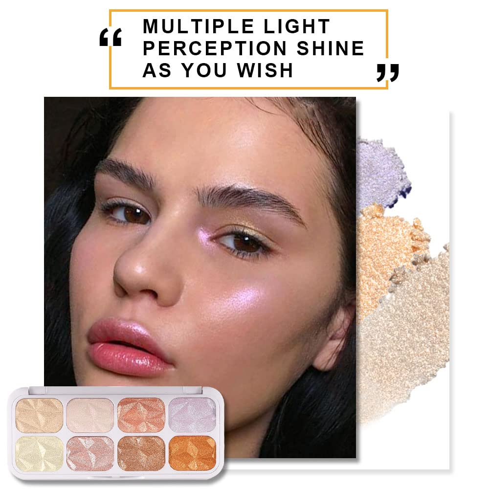 8 Colors Professional Highlighter Makeup Palette - Face Highlighters & Luminizers with Gold Cheek Diamond Shimmer Stick, Glitter Contour Bronzer | Perfect for Contouring, Highlighting & Glowing Makeup Looks for Parties, Photos & Special Occasions