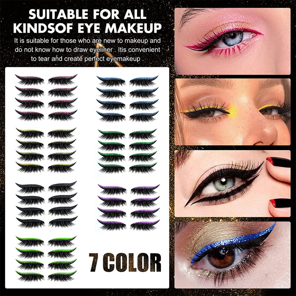 28 Pairs Glitter Eyeliner Stickers - Self-Adhesive Winged Eyeliner & Cat Eye Makeup Stickers - Reusable Eyelash Tape for Dramatic Eye Looks - Perfect for Parties, Halloween, Cosplay and Special Occasions