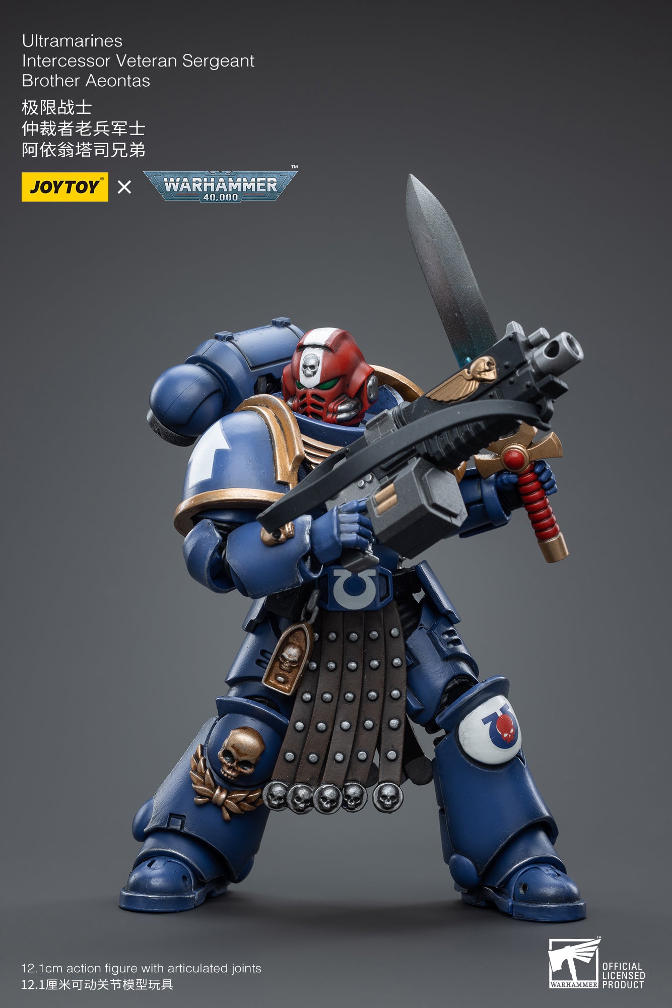 1/18 JOYTOY Warhammer 40K Ultramarines Intercessor Veteran Sergeant Brother Aeontas Action Figure - Collectible Miniature for Tabletop Gaming & Display