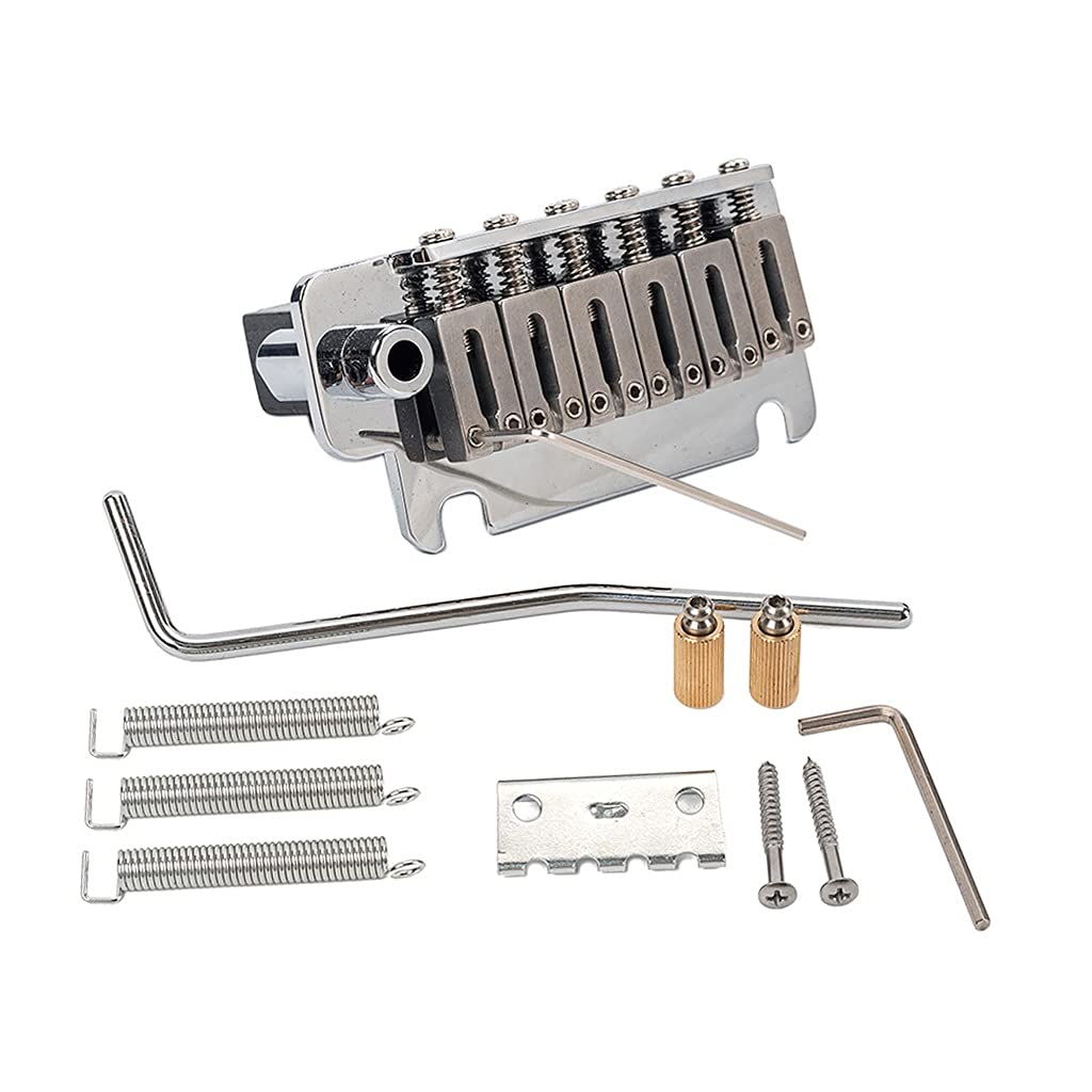 6-String Electric Guitar Bridge Saddle Set - Chrome Hardtail Tremolo Block & Tailpiece for Fender/Squier/Gibson Style Guitars | Perfect for Guitar Repair, Upgrades & DIY Projects