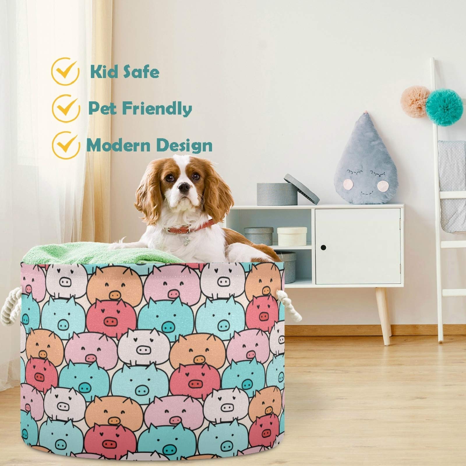 Visesunny Collapsible Large Capacity Pig Cartoon Storage Basket - Durable Cotton Handles Laundry Hamper for Clothes, Toys & Home Organization - Perfect for Bathroom, Bedroom, Nursery & Closet Storage Solutions