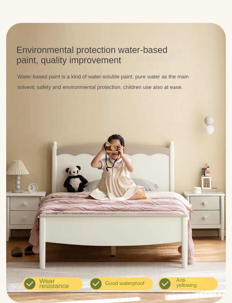 Modern Poplar Solid Wood Kids Bed - Sturdy, Safe & Eco-Friendly for Boys & Girls Bedroom, Nursery or Guest Room