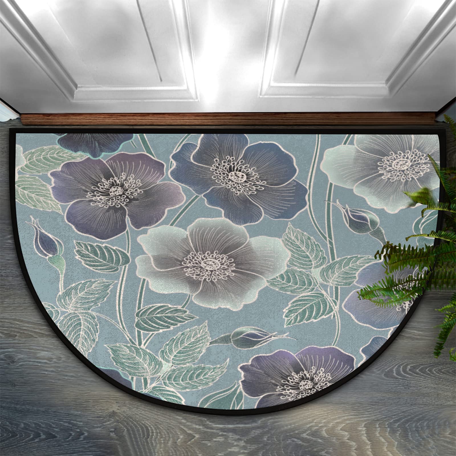 Vintage Floral Half Round Doormat - Absorbent Washable Non-Slip Indoor/Outdoor Welcome Mat for Entryway, Front Door, Kitchen, Patio - Spring Home Decor with Flower Pattern - Perfect for Farmhouse, Cottage & Boho Style Homes