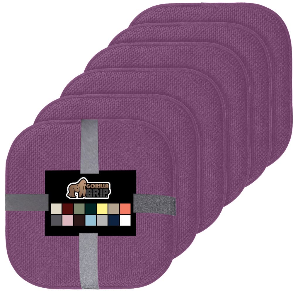 Gorilla Grip Memory Foam Chair Cushions Set of 6 - 16x16 Inch Non-Slip Seat Pads for Office, Dining & Kitchen Chairs - Comfortable Microfiber Back Support Cushion in Mauve - Perfect for Home, Work & Ergonomic Comfort
