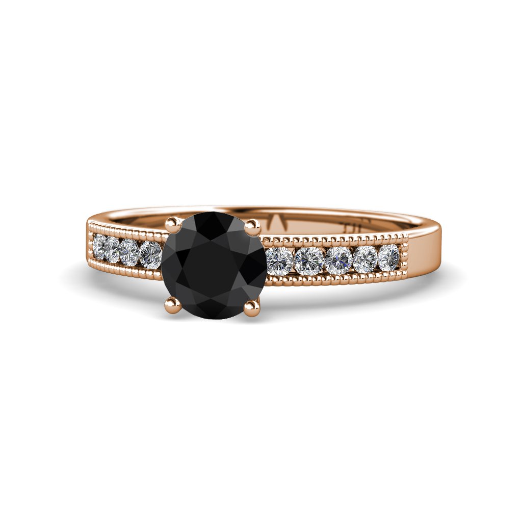 14K Gold Black Diamond & Natural Diamond Engagement Ring 1.30 ctw with Milgrain Detailing - Perfect for Proposals, Anniversaries & Romantic Occasions