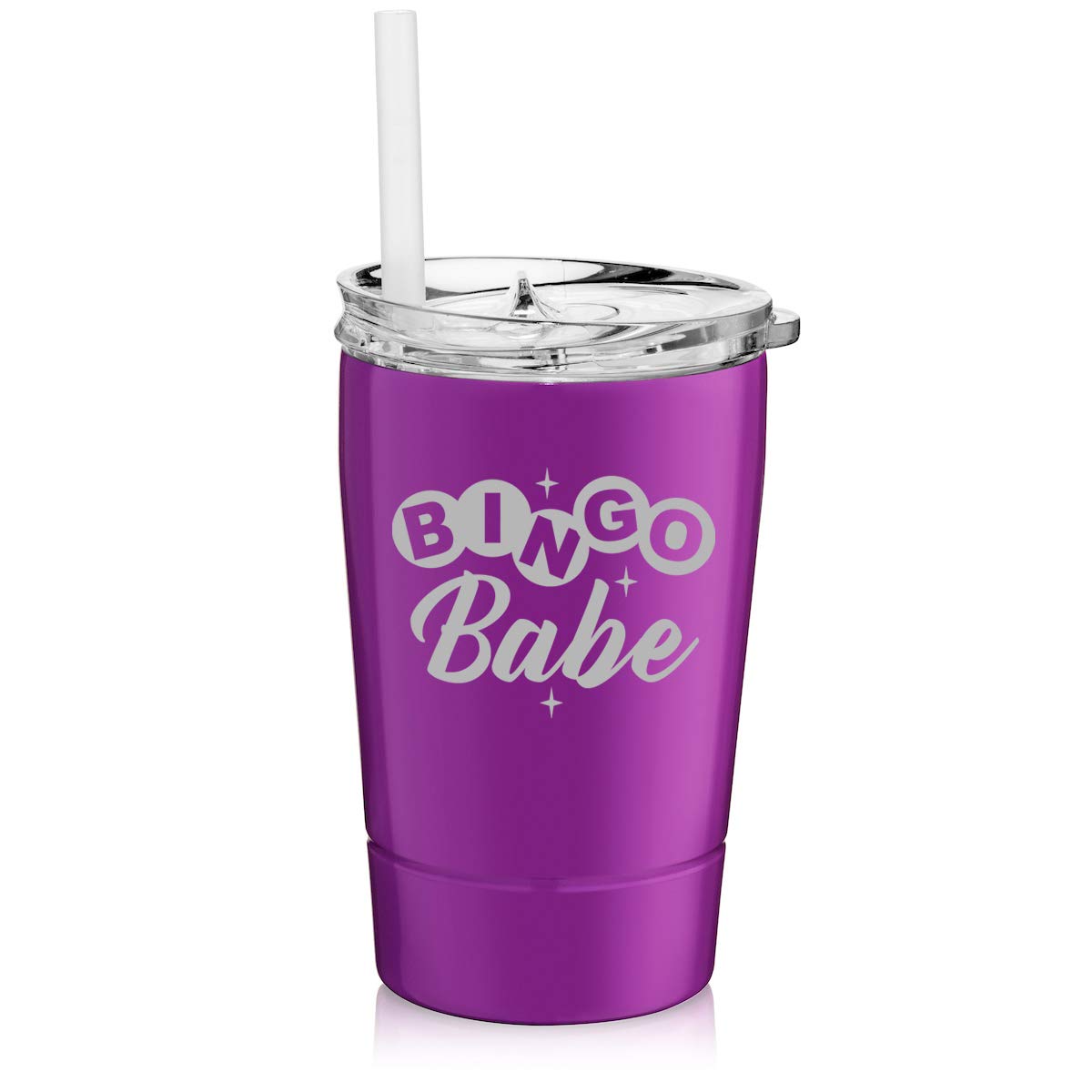 12 oz Double Wall Stainless Steel Vacuum Insulated Tumbler with Straw - Bingo Babe Purple Travel Mug for Coffee, Tea & Cold Drinks | Perfect for Office, Gym, Camping & Road Trips