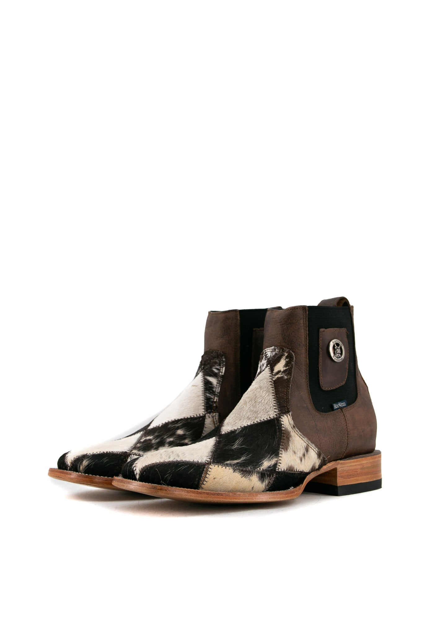 Men's Cowhide Patchwork Square Toe Ankle Boots Size 8.5 - Western Style Work Boots for Men, Rugged & Durable for Outdoor, Casual Wear & Country Fashion