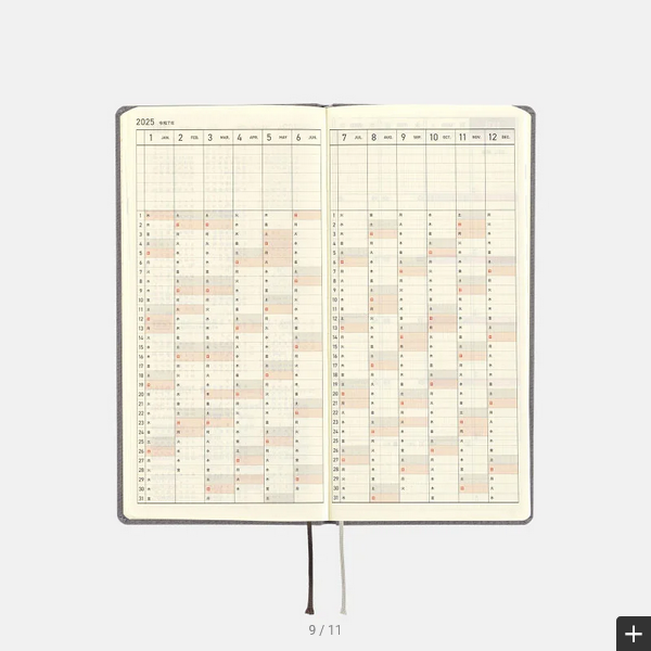 Hobonichi Techo 2025 Planner - Smoke Gray Weeks Hardcover, Weekly Horizontal Layout, English Edition (January Start, Monday Start) | Perfect for Journaling, Bullet Journal & Daily Planning
