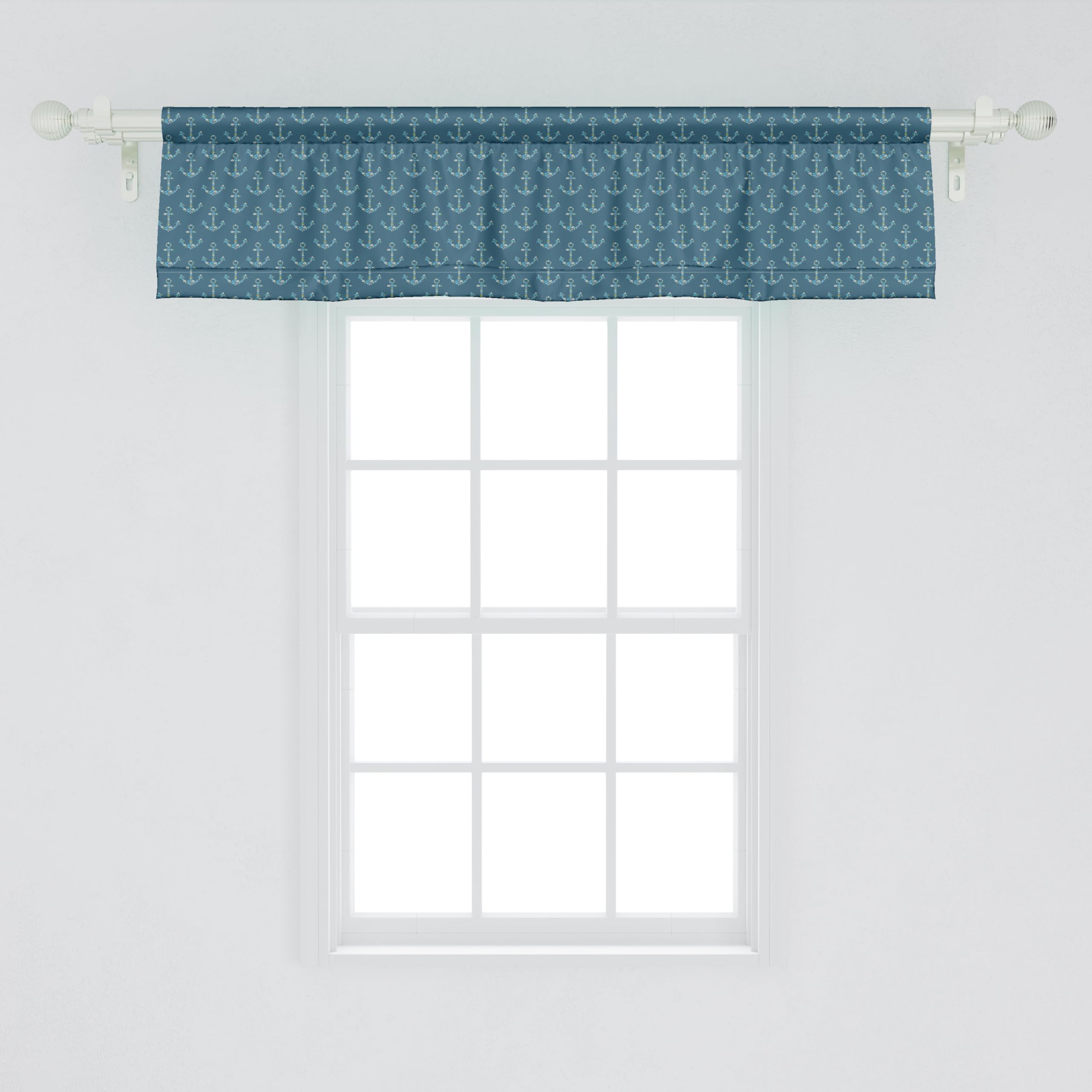 Ambesonne Anchor Window Valance - Nautical Maritime Fish & Underwater Sea Animals Curtain Valance for Kitchen & Bedroom Decor - Rod Pocket Design 54x12 Inches in Petrol Blue & Sky Blue - Perfect for Coastal, Beach House or Marine Theme Room Decor