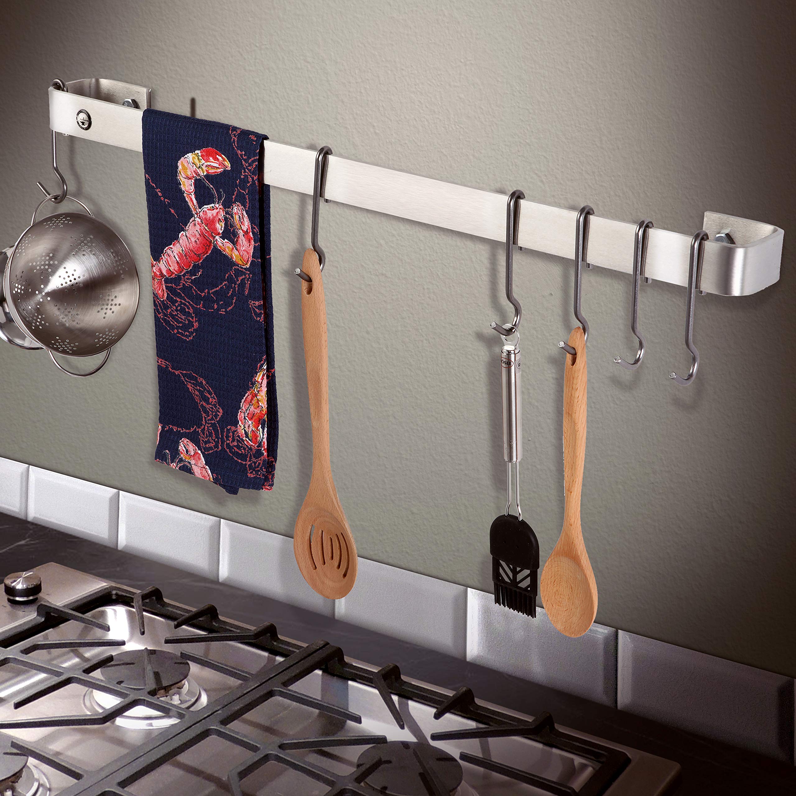 Enclume Premier 42-Inch Stainless Steel Wall Mounted Pot and Utensil Rack - Organize Kitchen Cookware, Pans & Cooking Tools - Perfect for Home Chefs & Restaurant Style Kitchens