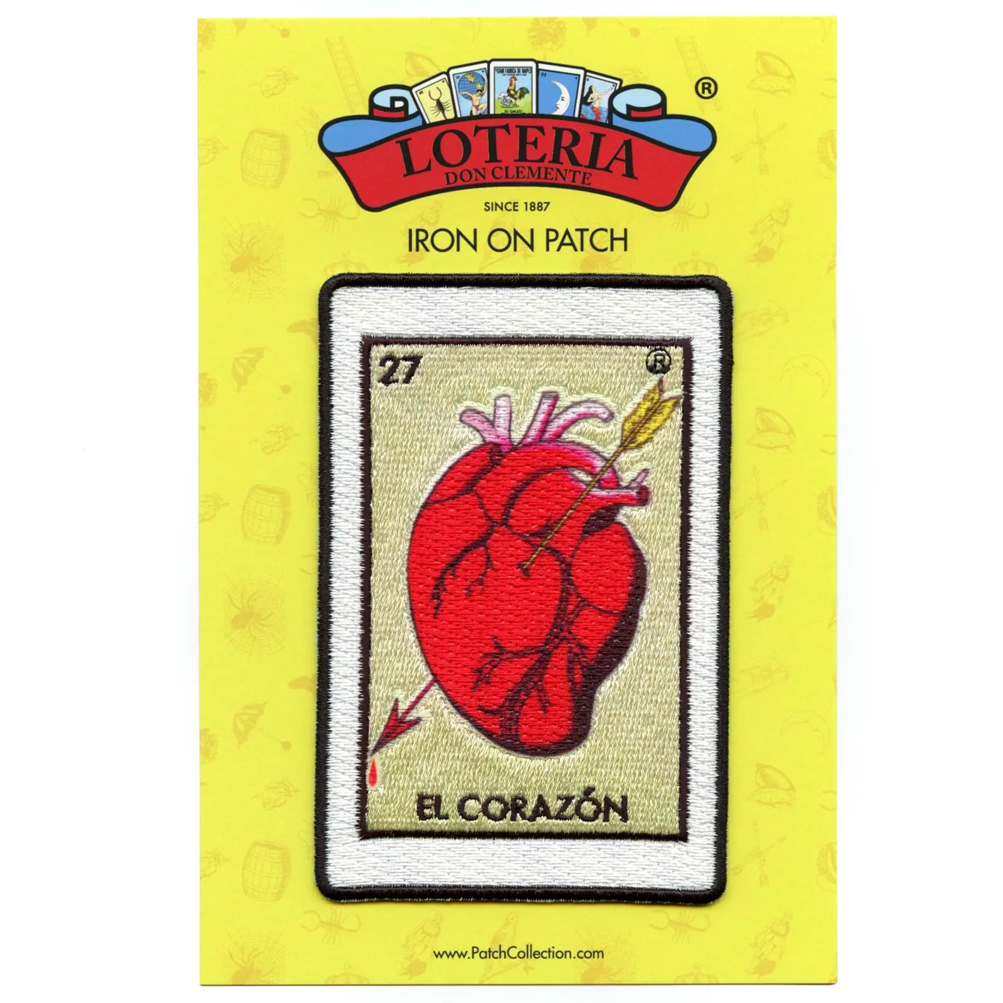 27 El Corazon Mexican Lottery Card Patch - Embroidered Iron-On Applique for DIY Crafts, Costumes & Denim Jackets