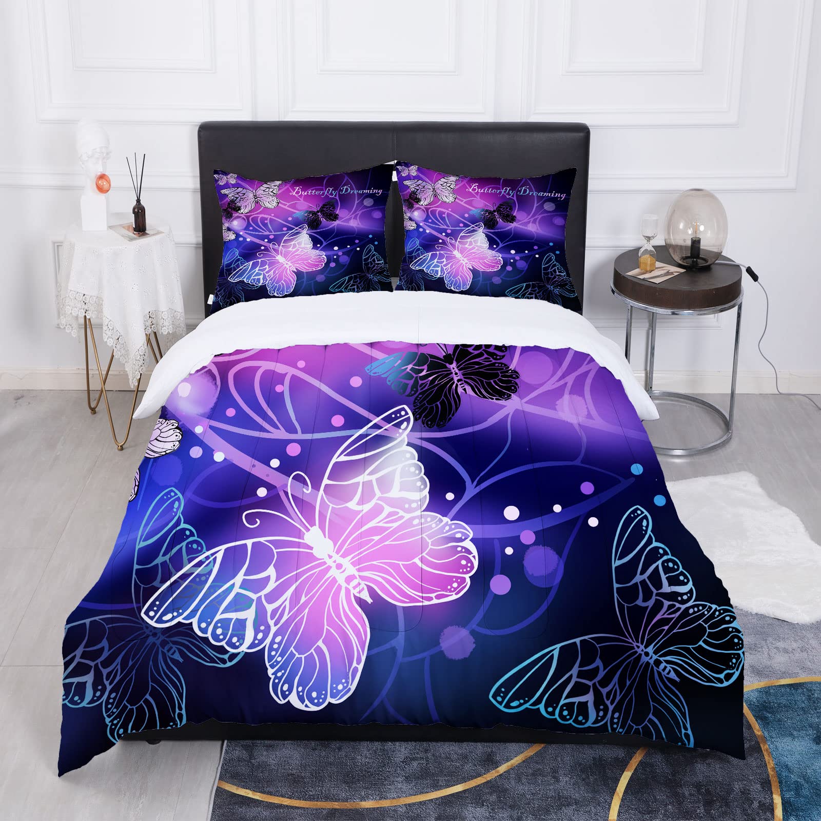 Sunnycitron 3D Purple Butterfly Twin Comforter Set - Soft Breathable Bedding for Girls & Women | Fade Resistant 3-Piece Set with Comforter & 2 Pillowcases | Perfect for Kids' Rooms, Teen Bedrooms & Dorm Decor