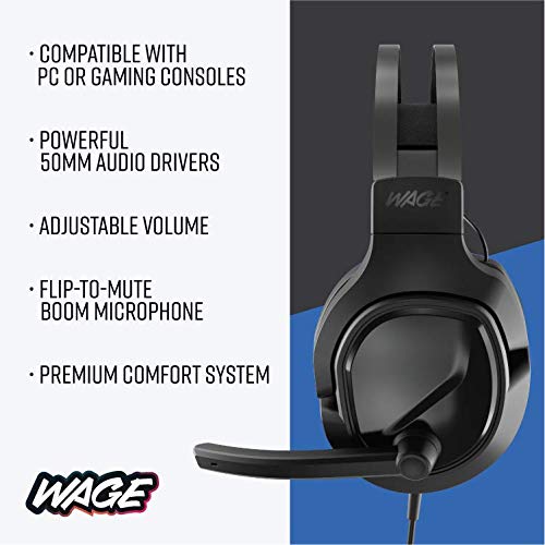 Wage Pro Universal Wired Gaming Headset with Noise Cancelling Mic - Black & Blue for PC, PS4, Xbox, Nintendo Switch - Perfect for Online Gaming & Streaming