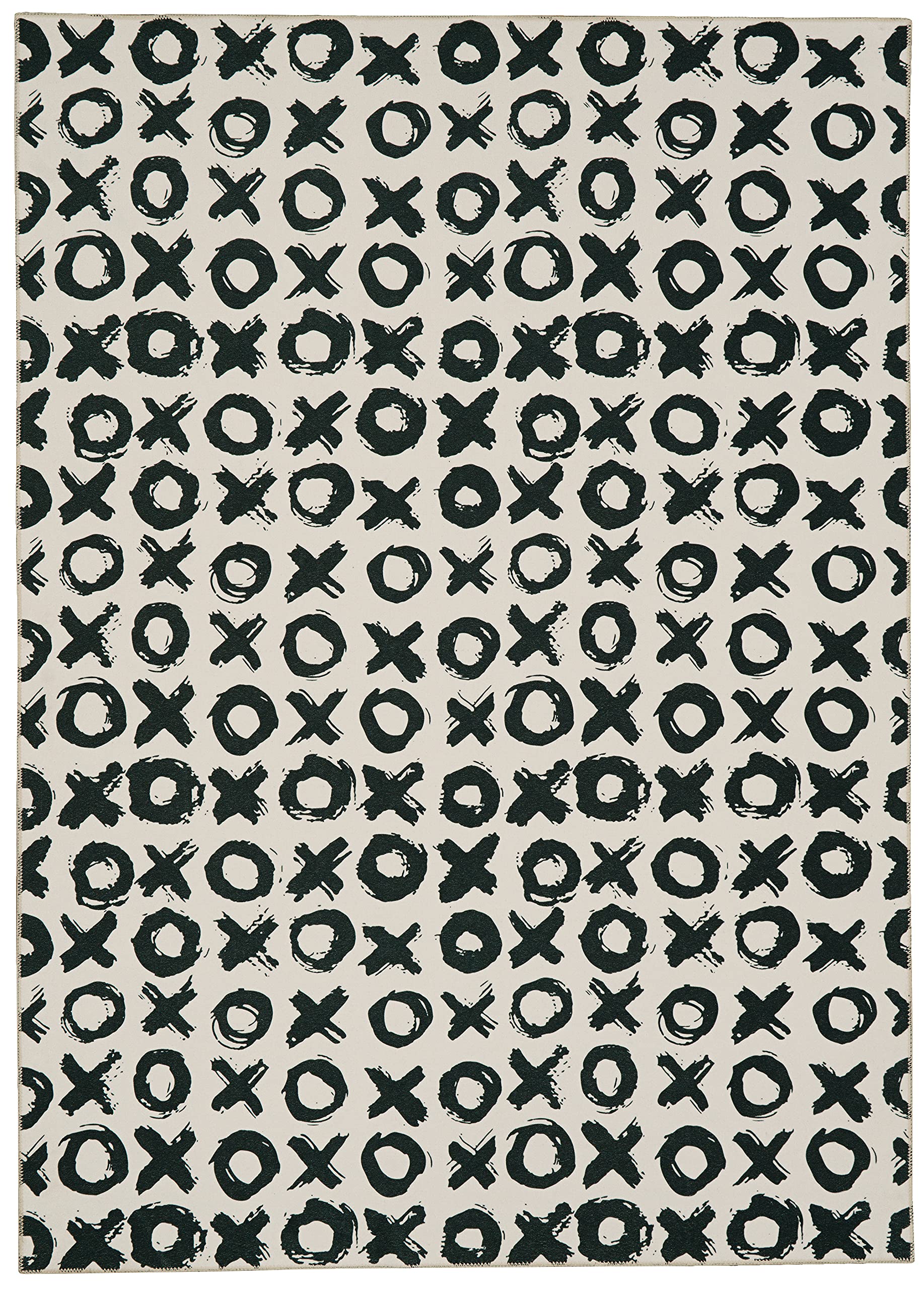 Washable Area Rug 5x7 Feet - Boden Ivory & Black - Machine Washable, Stain Resistant - Perfect for Living Room, Bedroom, or High Traffic Areas