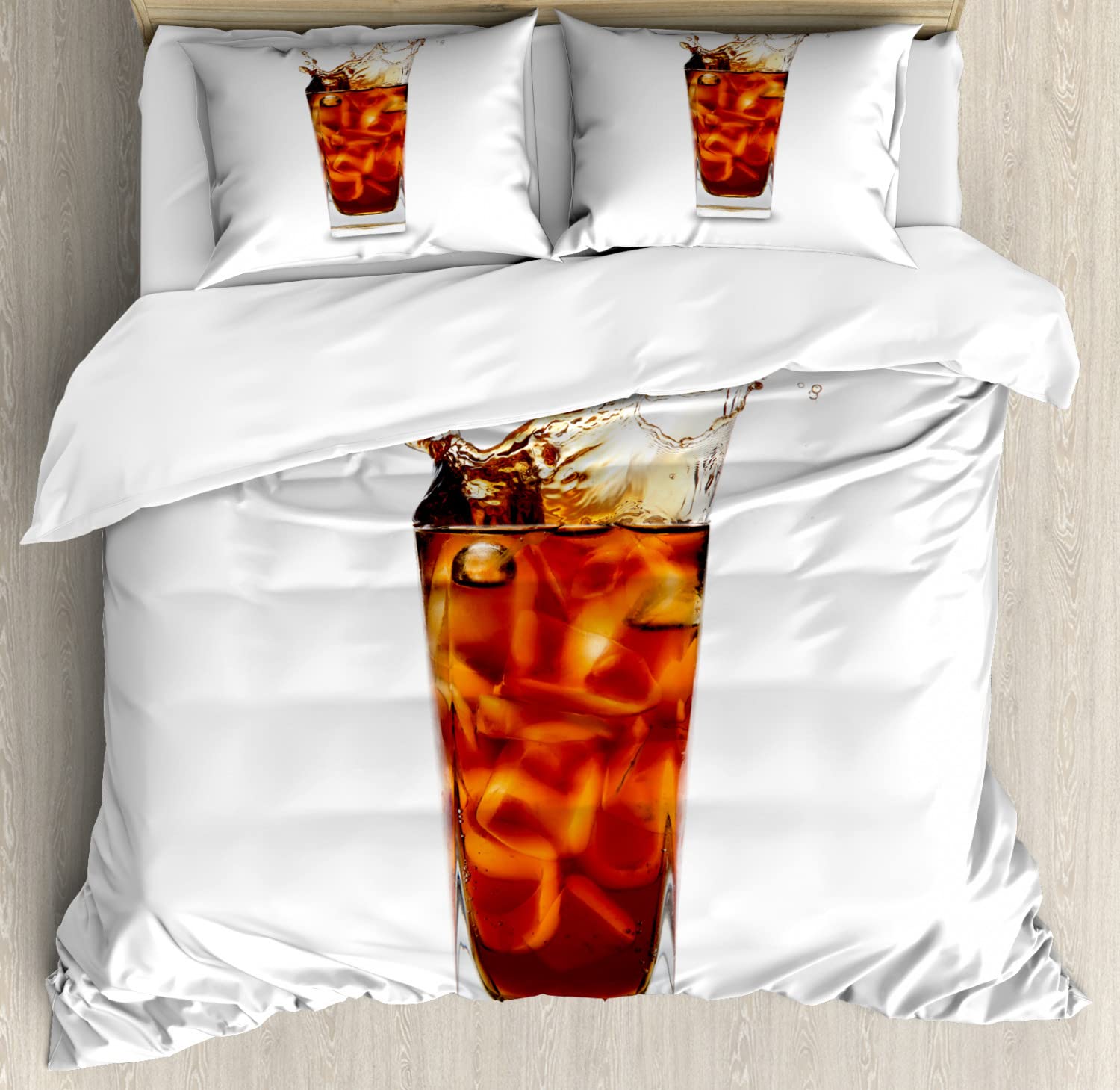 Lunarable Soda Duvet Cover Set - 2 Pack Twin Size with 2 Duvet Covers & 2 Pillowcases - Coke Glass with Ice Cubes Summer Beverage Design in Vermilion Maroon White - Perfect for Bedroom Decor, Teen Room, and Summer Themed Home Styling