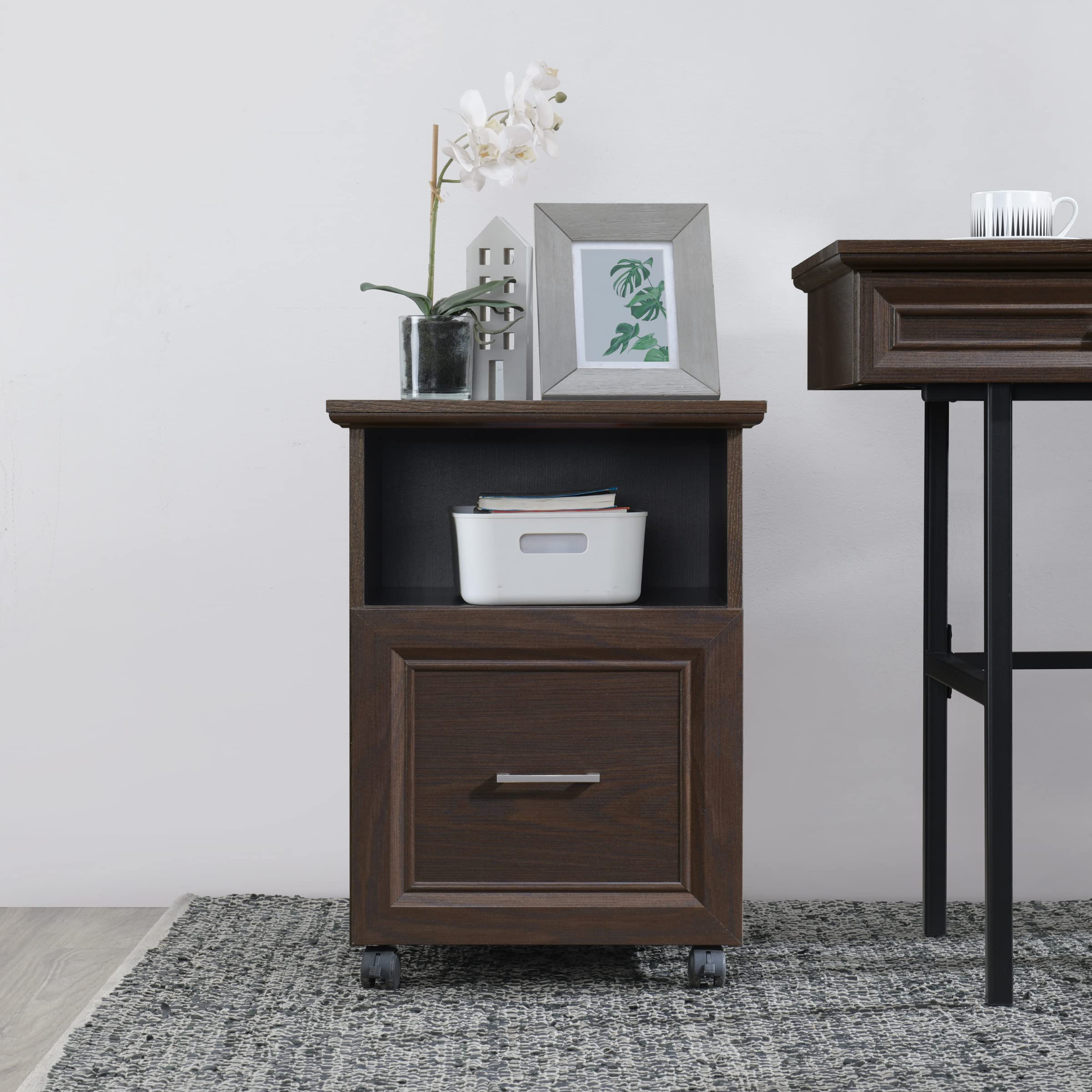 OSP Jefferson Rolling File Cart & Printer Stand with Lockdowel System - Espresso Finish Mobile Office Organizer for Home & Business Workspaces