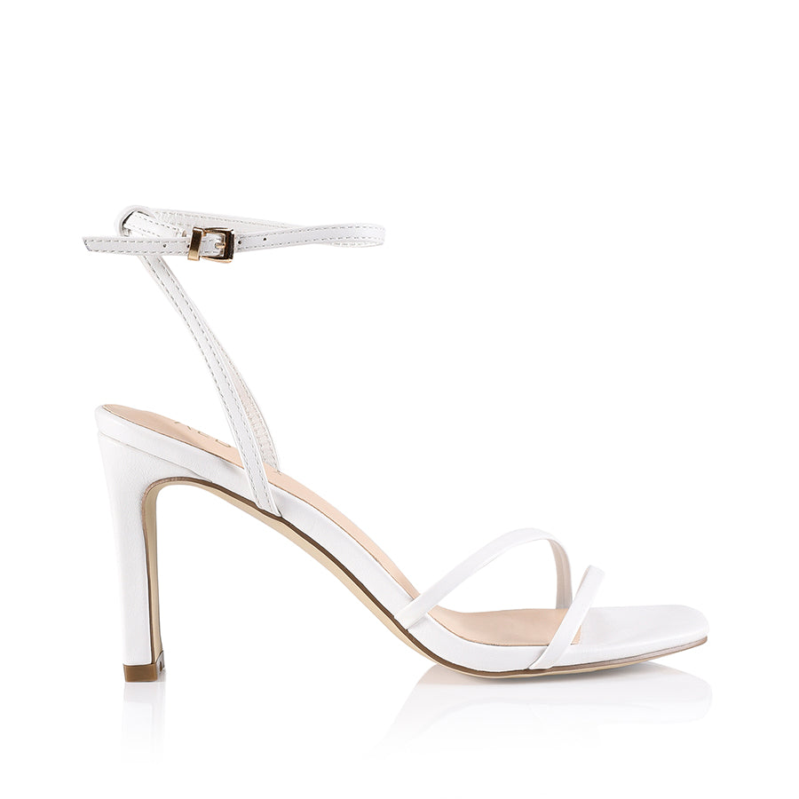 Kimmy Slim Strappy Heels for Women - White Smooth Leather High Heels | Elegant Dress Shoes for Parties, Weddings & Evening Events
