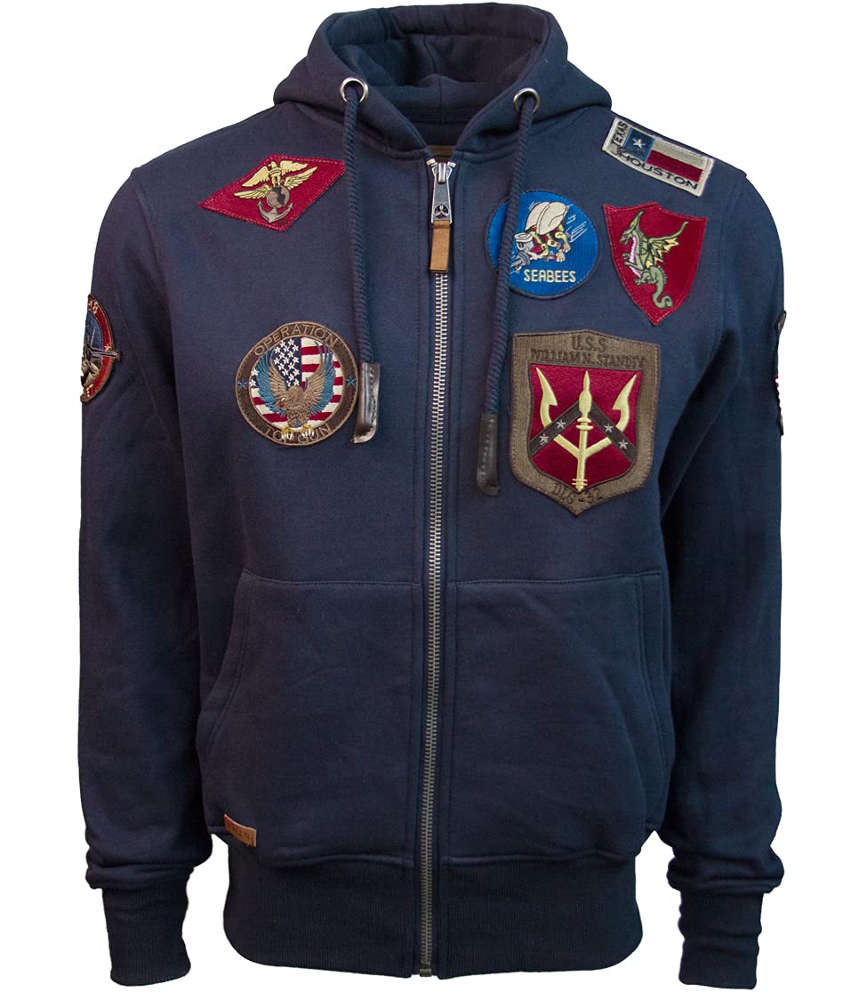 Top Gun® Men's Zip Up Hoodie with Embroidered Patches - Stylish Casual Jacket for Everyday Wear, Outdoor Activities & Movie Fans Collection