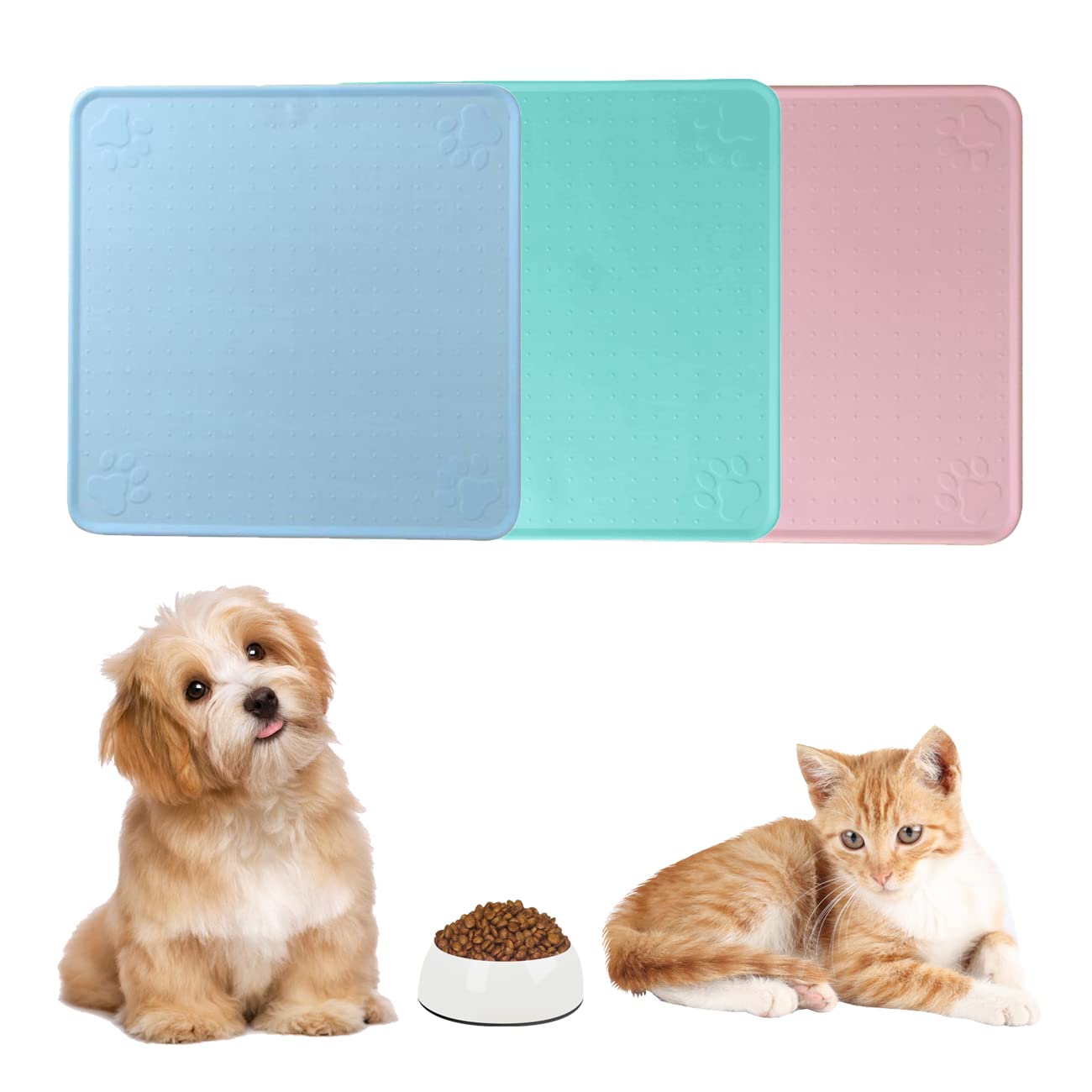 **Waterproof Silicone Dog Food Mat - Non-Slip Pet Feeding Mat for Dogs & Cats - Washable Floor Mat for Food & Water Bowls - Durable & Easy Clean (Blue) - Perfect for Kitchen, Crate, or Outdoor Use**