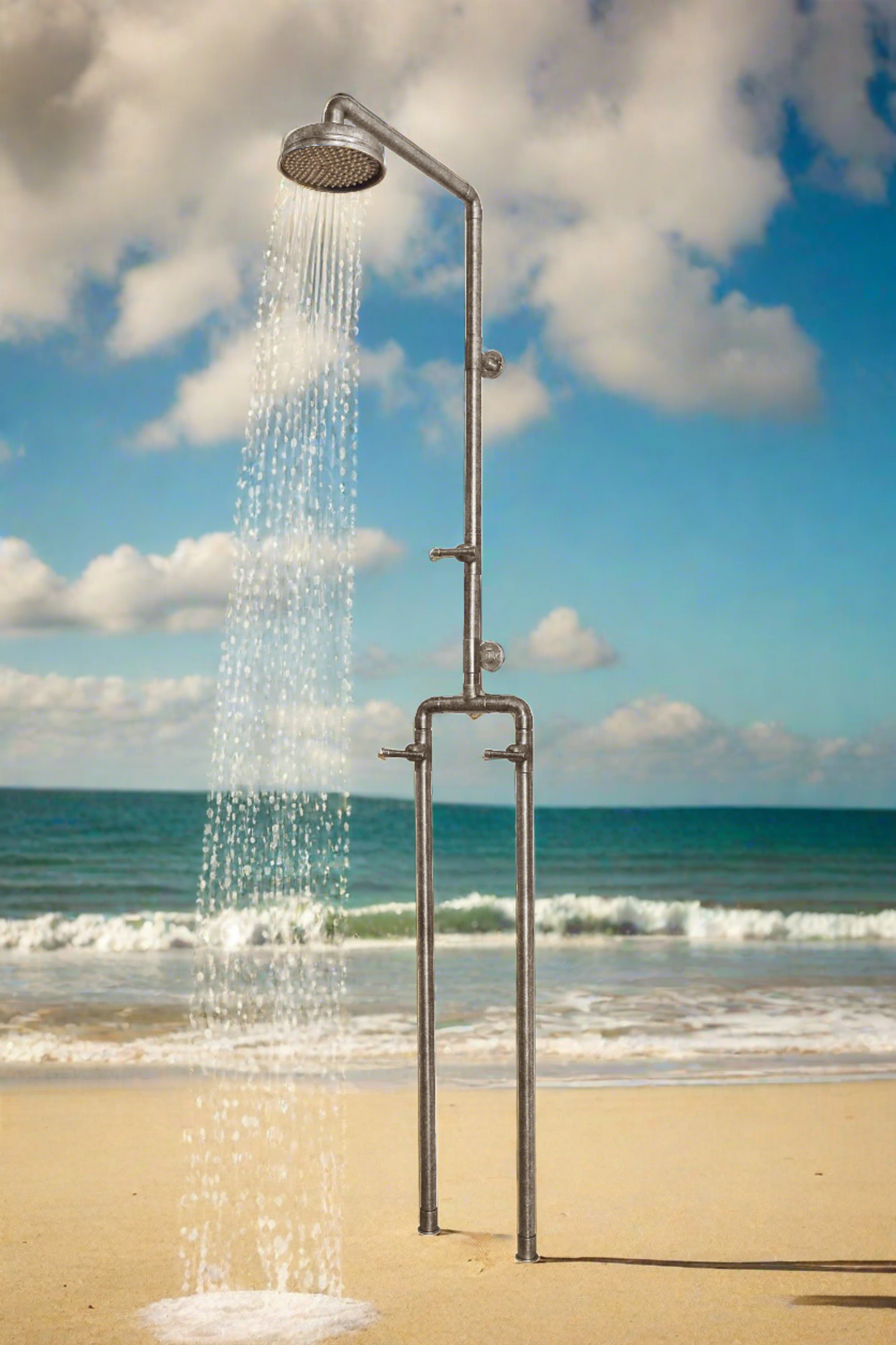 Premium Floor Mount Exposed Shower System with Adjustable Rainhead - Luxury Bathroom Upgrade for Spa-Like Experience