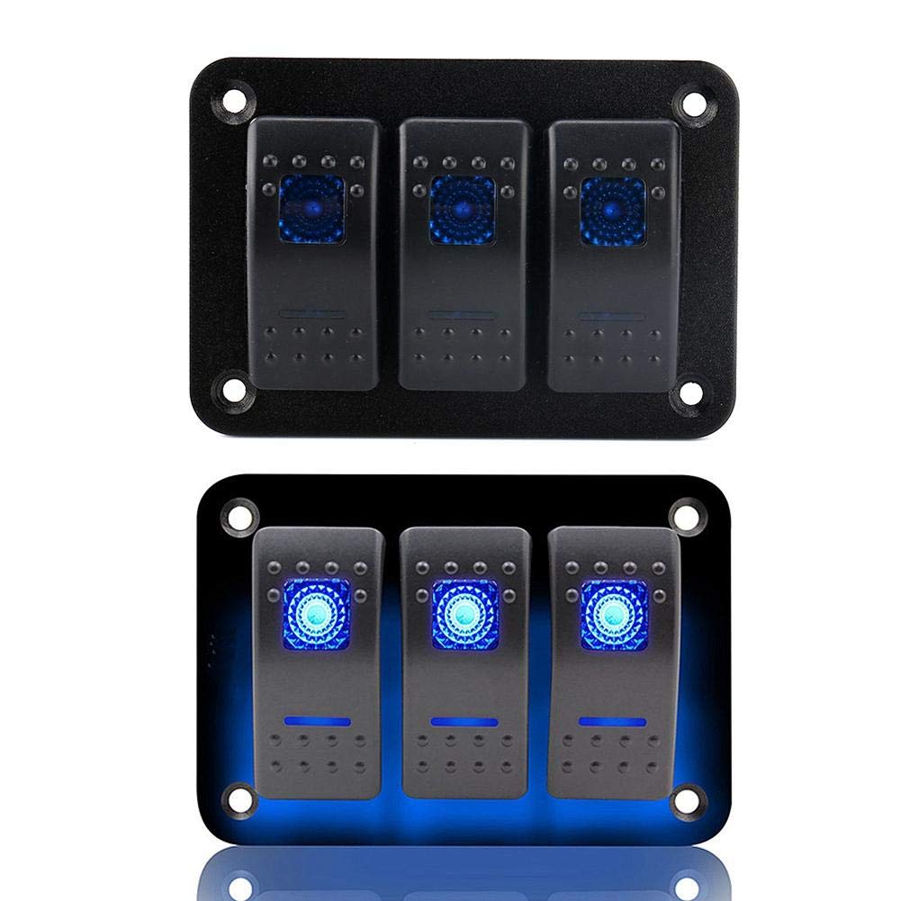 KIMISS 12V/24V 3 Gang LED Blue Light Toggle Rocker Switch Panel - Waterproof Marine Grade for RV, Car, Boat, Truck (Black) | Perfect for Dashboard, Control Panel & Electrical System Upgrades
