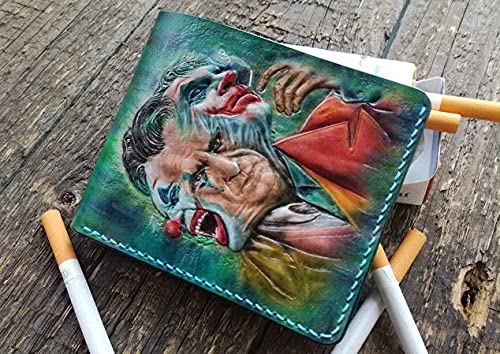 Joker Why So Serious Men's 3D Genuine Leather Wallet - Handmade Carved & Tooled Bifold Wallet with Airbrush Art - Perfect for Gifts, Cosplay & Batman Fans