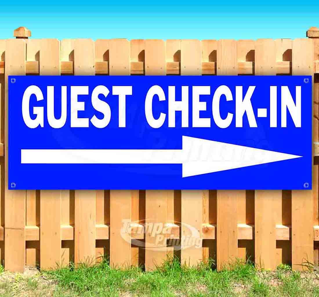 13 oz Heavy-Duty Vinyl Guest Check-In Banner with Metal Grommets - Single-Sided Non-Fabric Sign for Hotel Reception, Event Registration & Business Check-In Areas