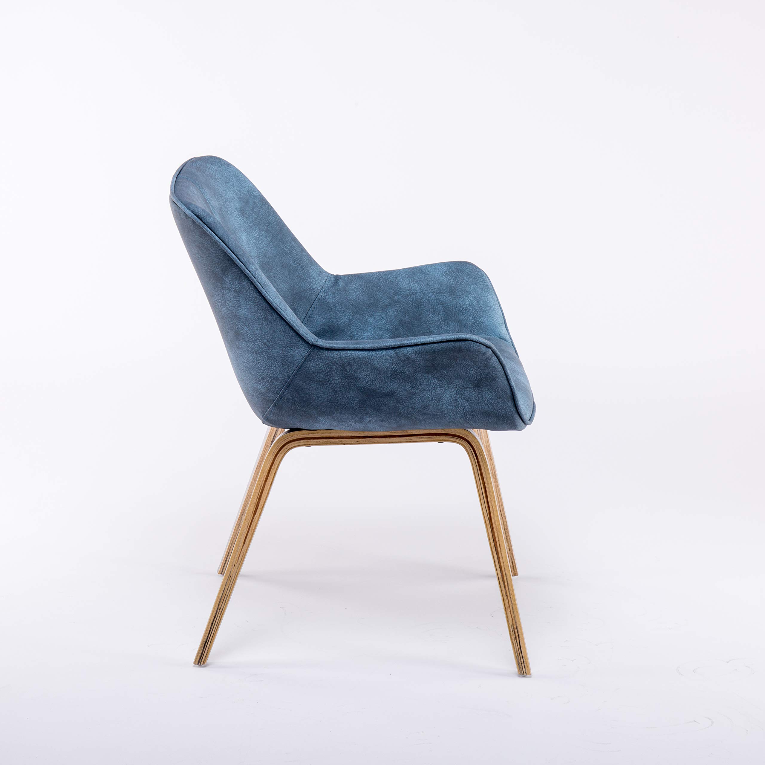 Premium Blue PU Leather & Solid Oak Wood Living Room Accent Chairs - Set of 4 Modern Upholstered Lounge Chairs for Home, Office, and Dining Room Decor