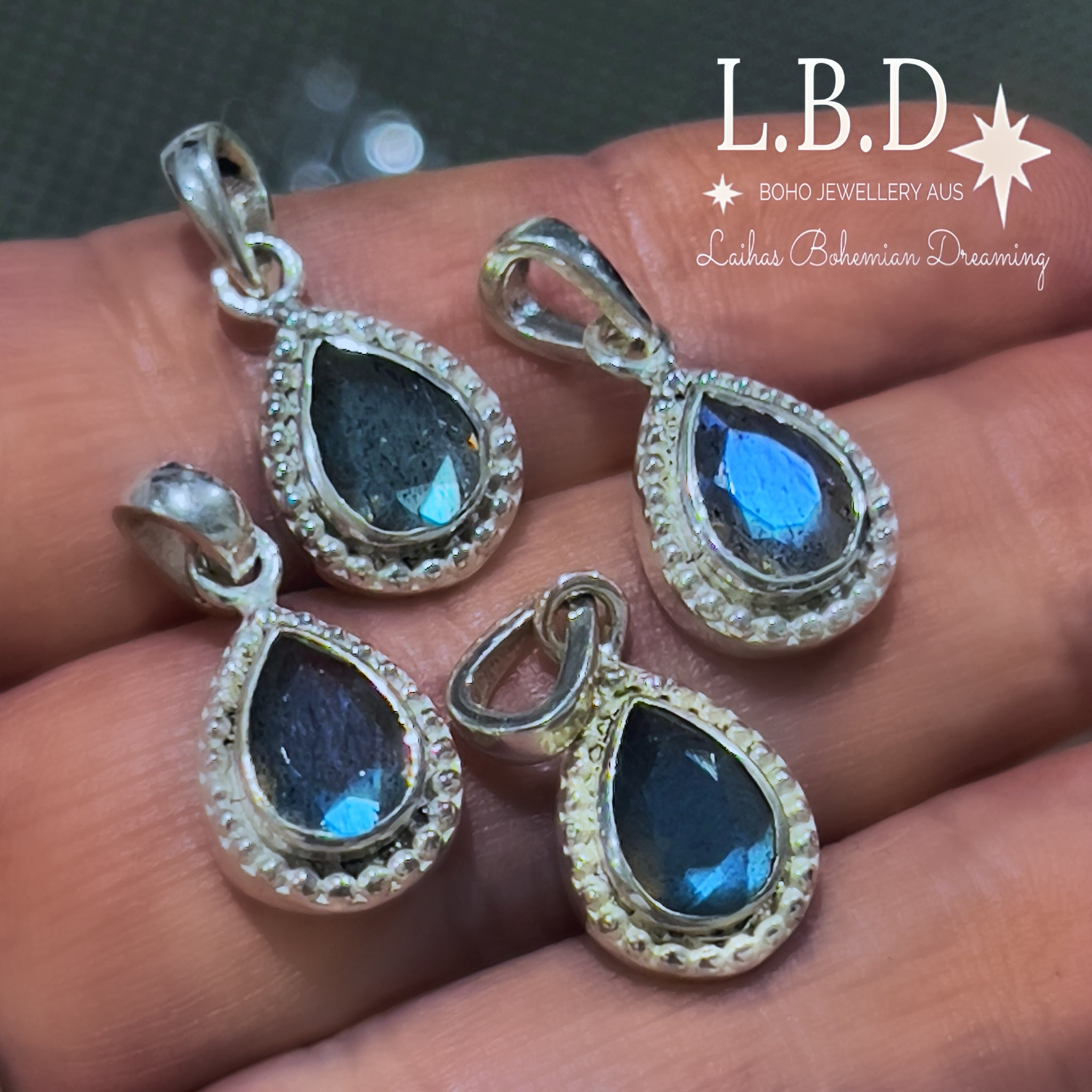 Laihas Mini Summer Haze Raindrop Labradorite Necklace - Dainty Gemstone Jewelry for Women, Healing Crystal Pendant - Perfect for Boho Style, Gift Giving & Everyday Wear