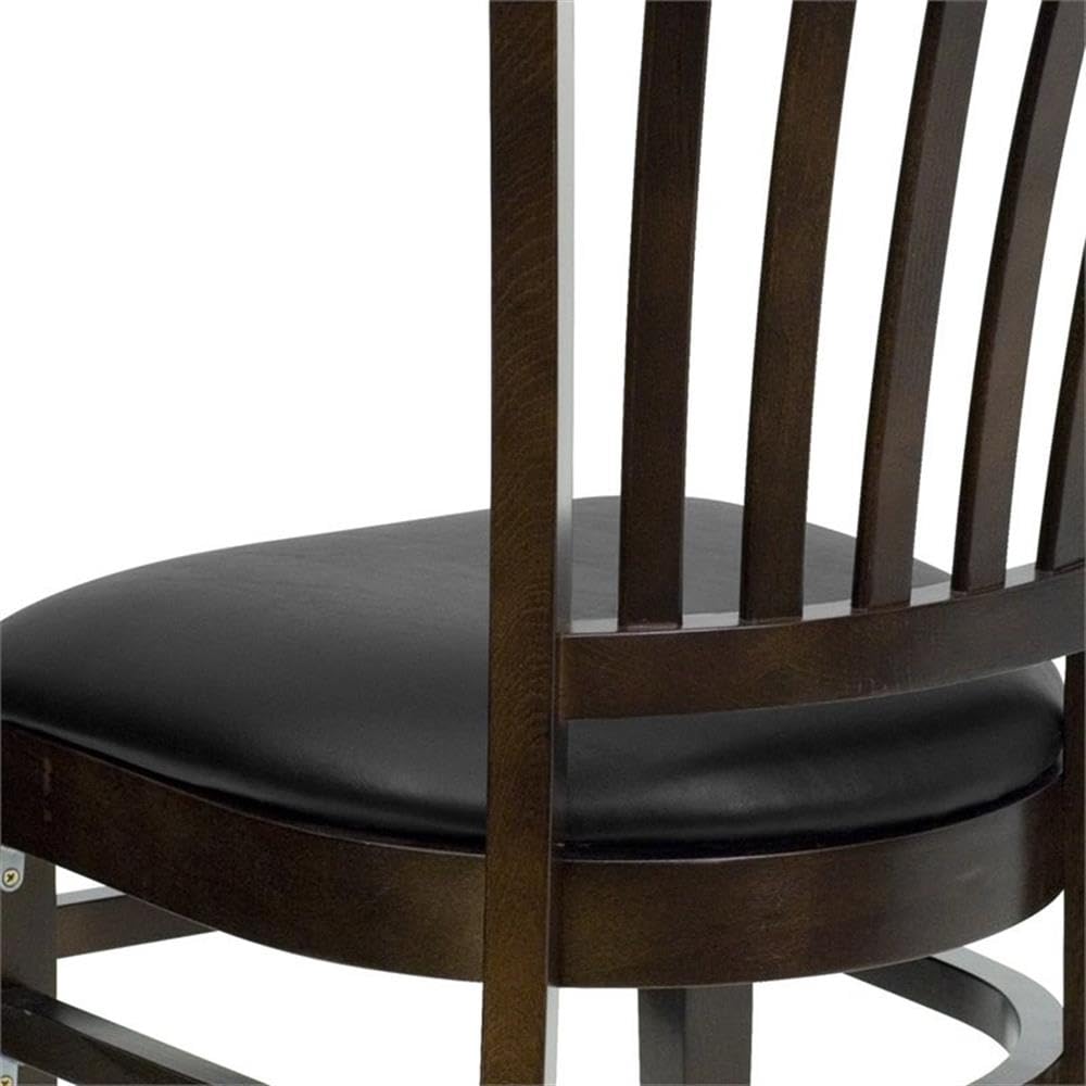 Flash Furniture HERCULES Series Vertical Slat Back Walnut Wood Restaurant Chair - Black Vinyl Seat - Durable Dining Chairs for Restaurants, Cafes, and Home Kitchens - Comfortable & Stylish Seating Solution