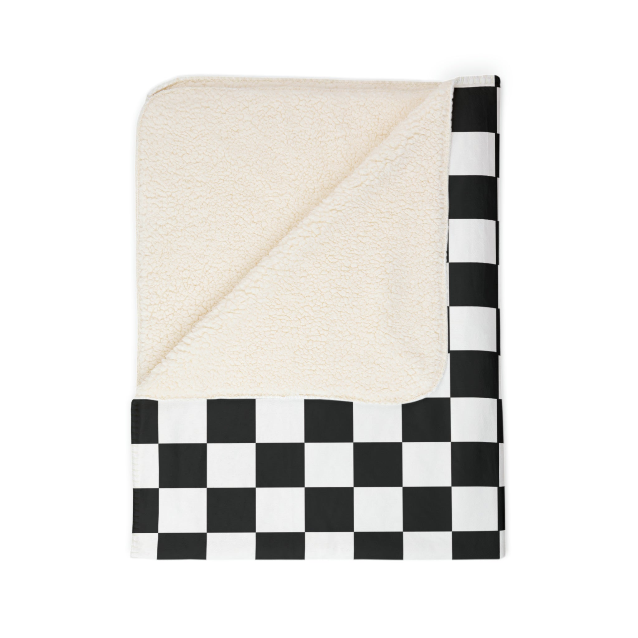 Black and White Checkered Fleece Sherpa Blanket - Soft Plaid Throw for Couch, Bed, Camping & Outdoor Use
