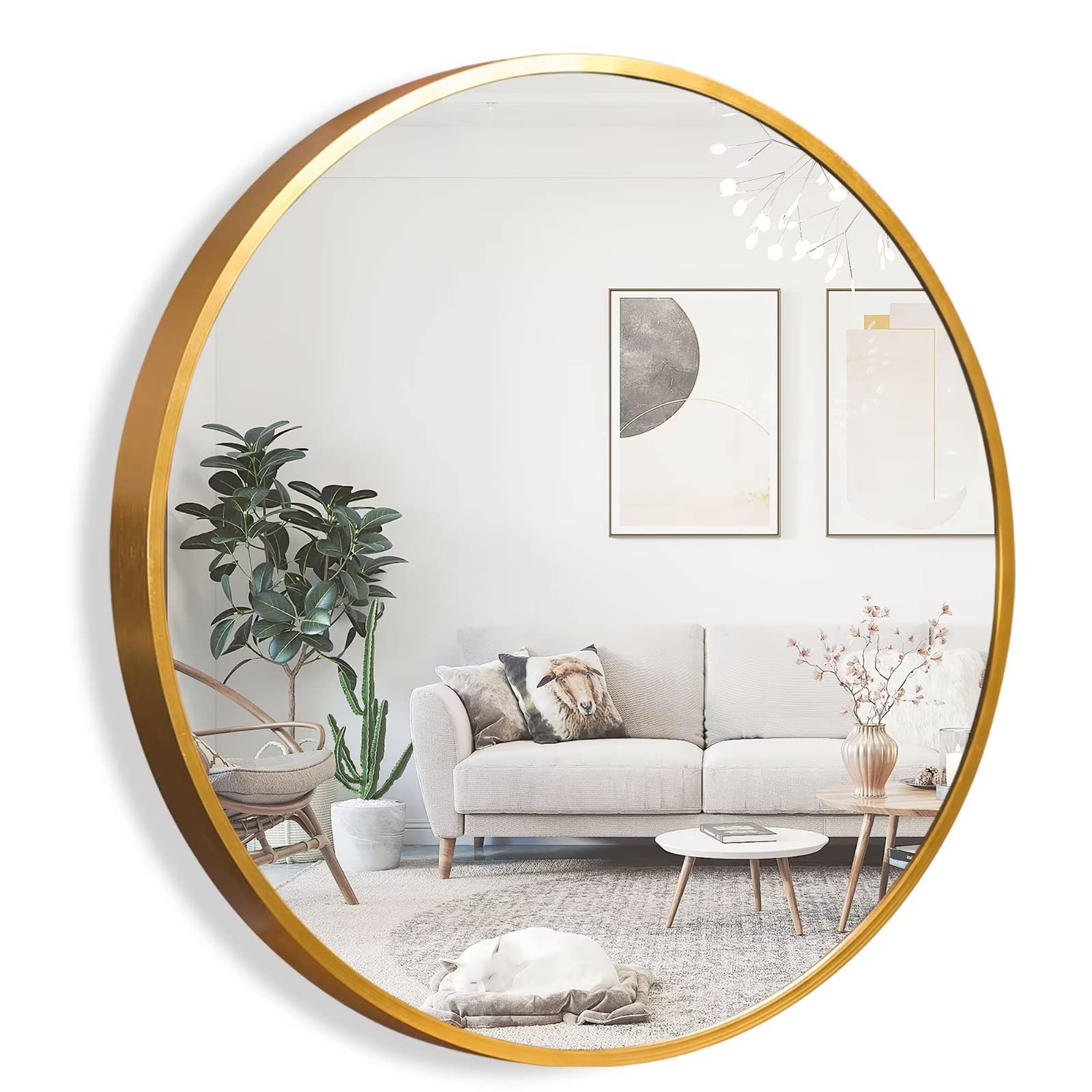 Round Wall Mirror 36 Inch - Modern Dark Gold Metal Framed Circle Mirror for Vanity, Entryway, Living Room, Bedroom & Bathroom Decor | Perfect for Makeup, Home Styling & Interior Design