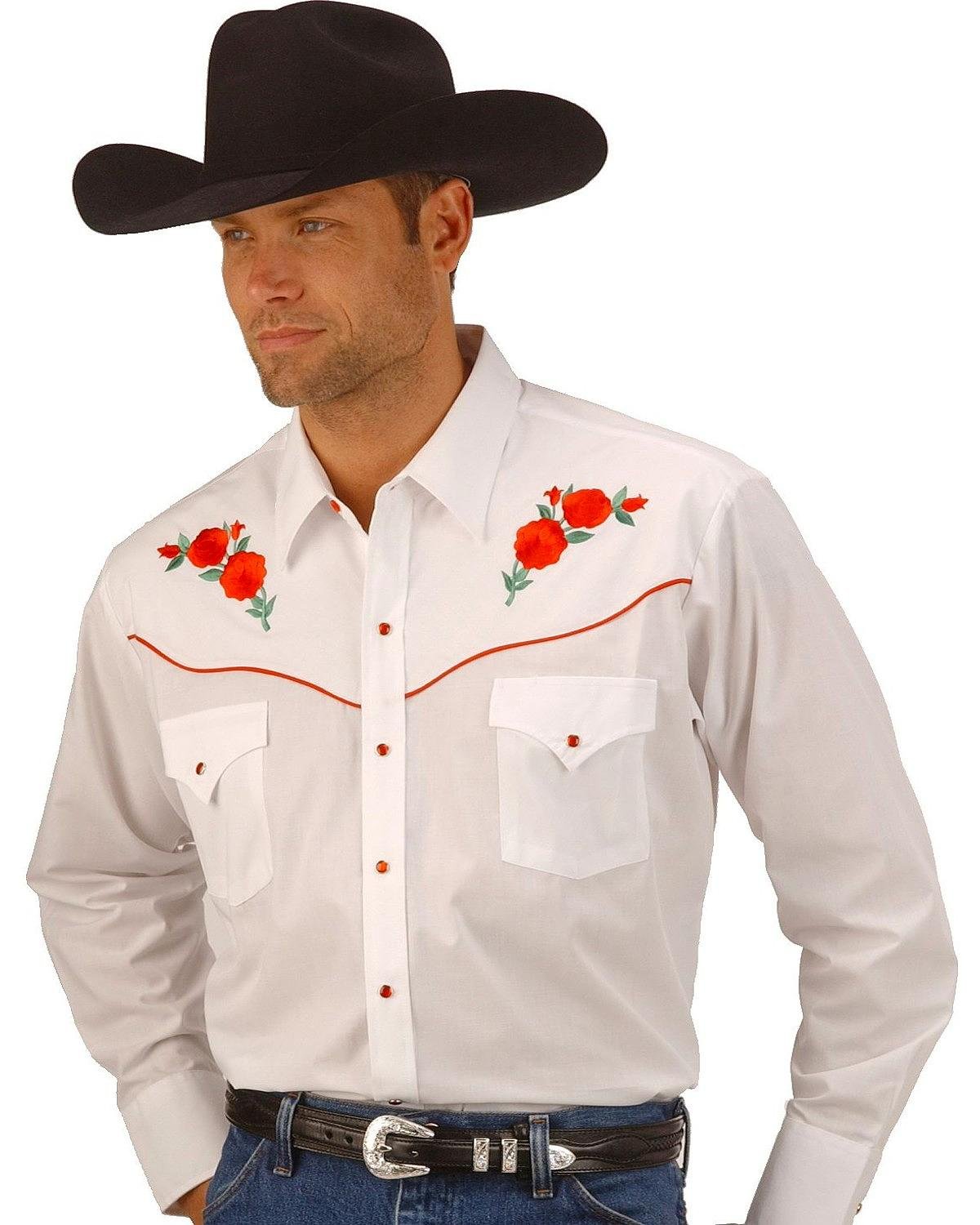 ELY CATTLEMAN Men's Western Long Sleeve Button Down Shirt with Rose Embroidery - Cowboy Style Casual & Work Shirt for Rodeo, Ranch, and Country Fashion