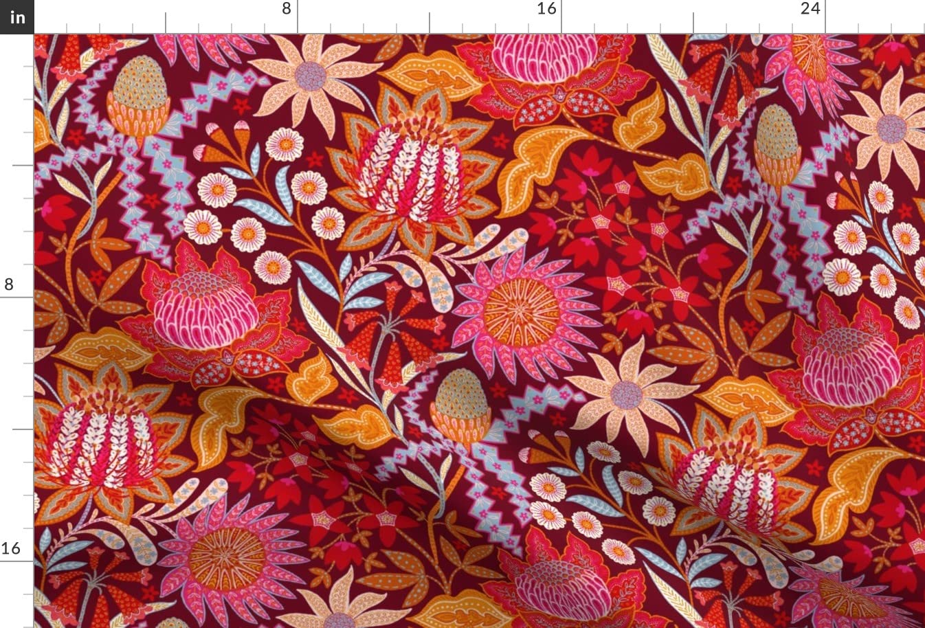 Australian Christmas Chintz Floral Pattern Printed Minky Fabric - Fat Quarter for Sewing Baby Blankets, Quilt Backing & Plush Projects - Soft Winter Holiday Fabric for DIY Crafts, Home Decor & Gift Making
