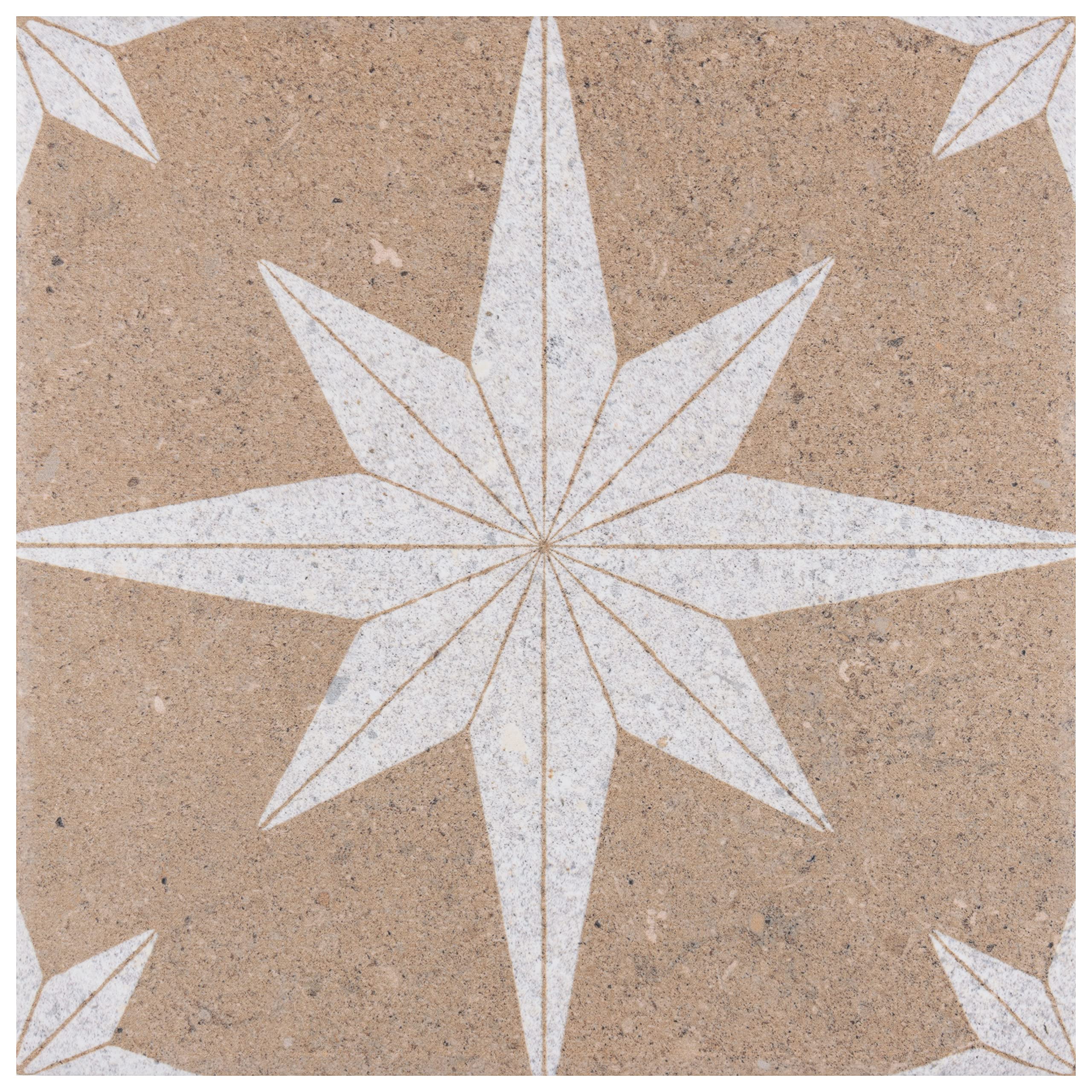 Merola Tile Compass Star Sand Stone 8x8 Inch Porcelain Floor & Wall Tile - Perfect for Kitchen Backsplash, Bathroom & Living Room Decor