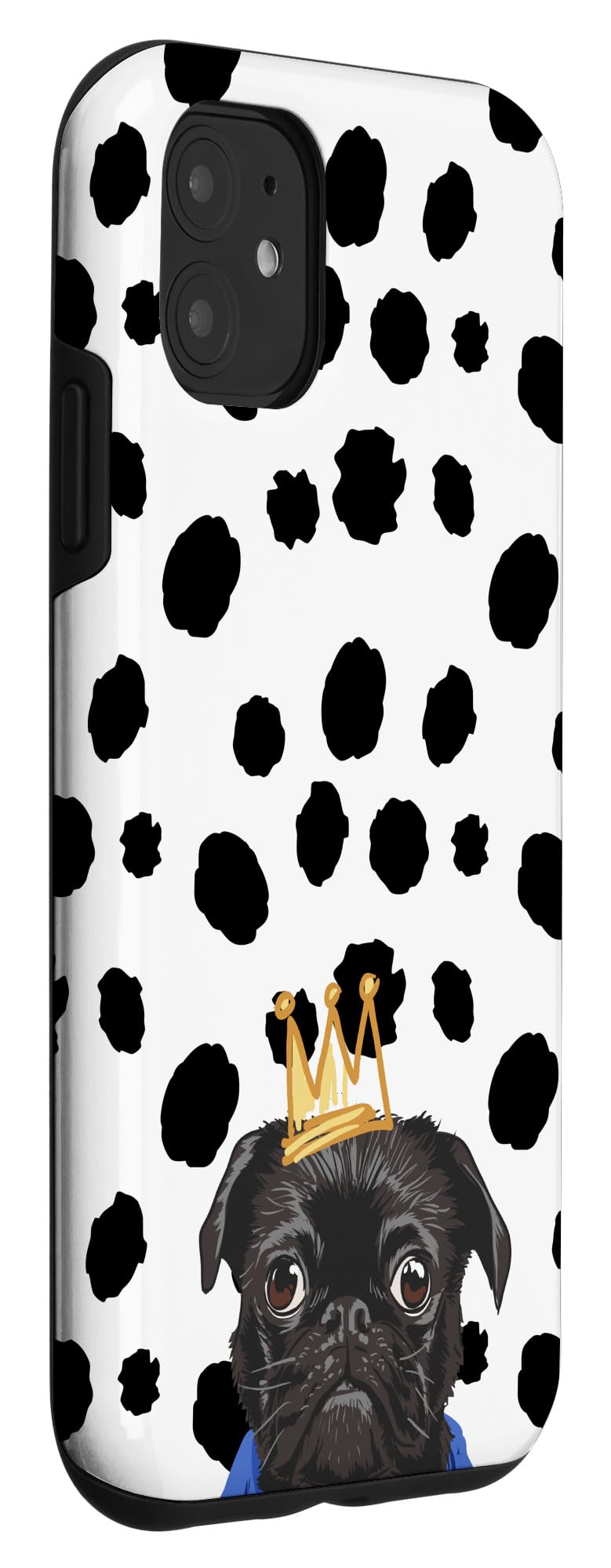 iPhone 11 Case - Black Pug & Dalmatian Print with Crown Design | Cute Animal Spots Pattern | Protective Phone Cover for Women & Men | Perfect Gift for Pet Lovers & iPhone Users