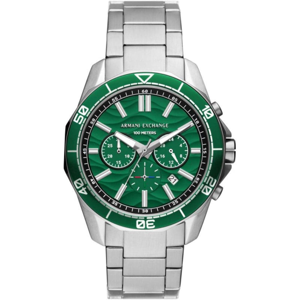 Armani Exchange AX1957 Men's Watch - Green Dial, Silver Stainless Steel Strap | Stylish Casual & Business Wear for Men