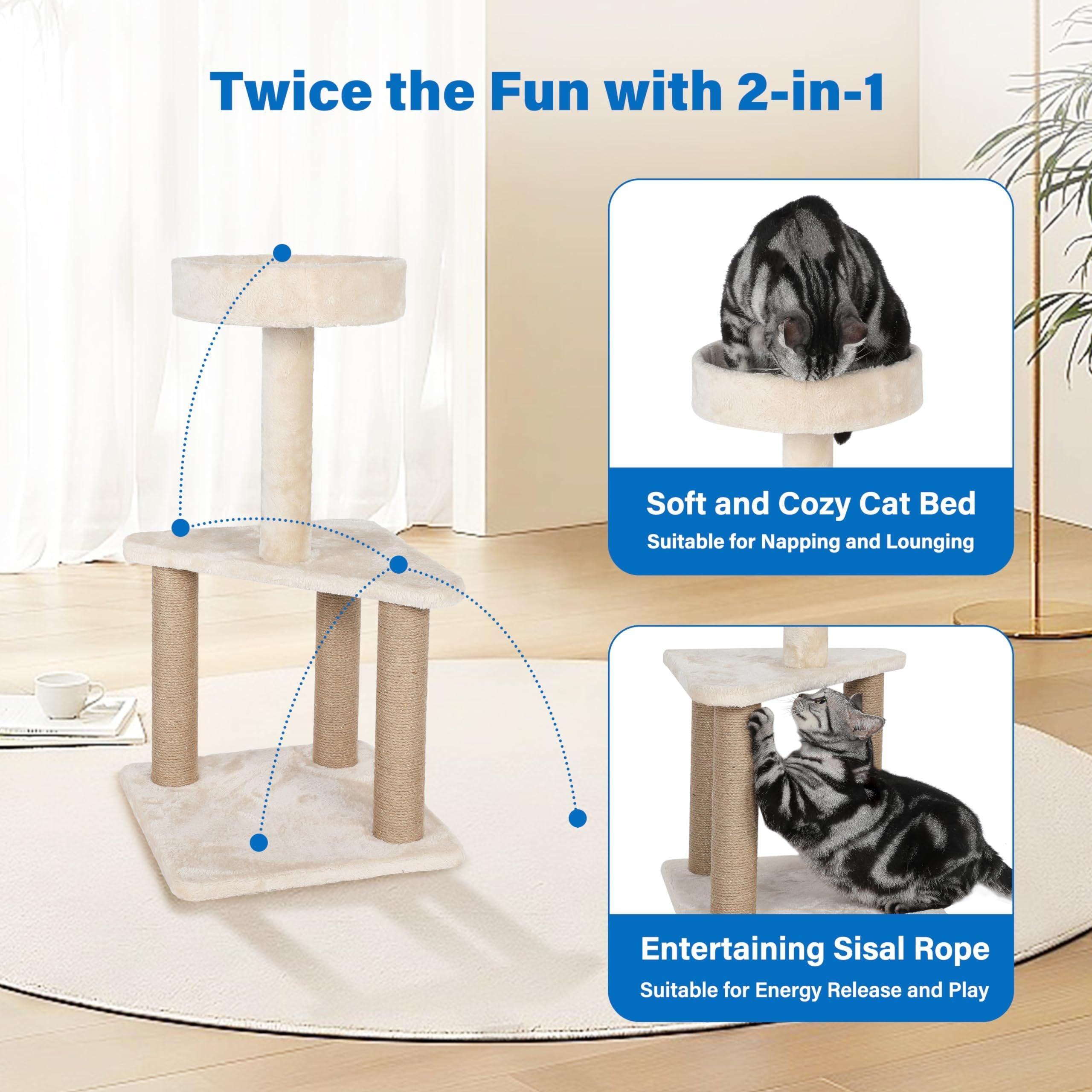 31.8 Inch Cat Tree with Sisal Scratching Post & Plush Perches - Sturdy Cat Tower for Indoor Cats, Furniture Protector (15.7