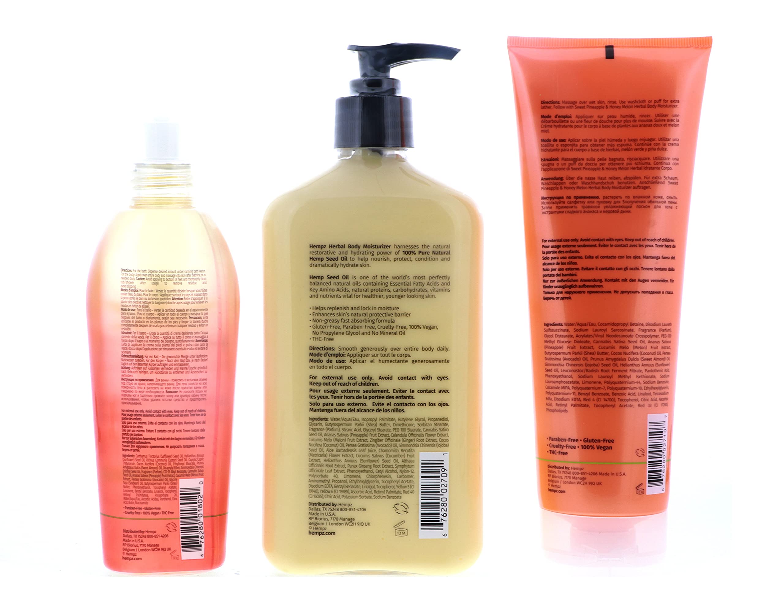 **HEMPZ Sweet Pineapple & Honey Melon Body Moisturizer Lotion, Body Wash & Body Oil Set – Hydrating Skincare Trio for Dry Skin, Vegan & Cruelty-Free – Perfect for Daily Use, Spa Days & Gifts**