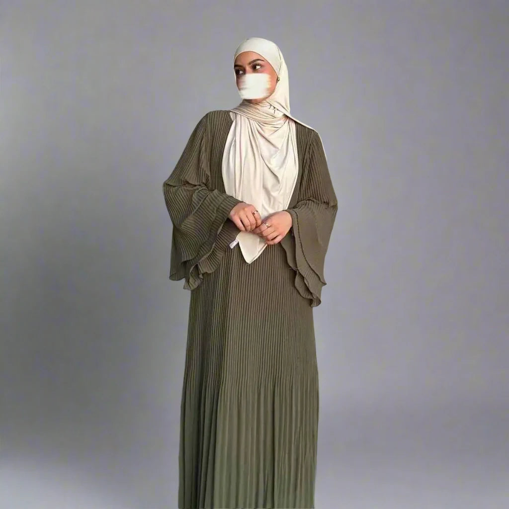Elegant Chiffon Pleated Abaya Dress for Women - Modest Islamic Fashion - Perfect for Prayer, Eid, Wedding & Special Occasions