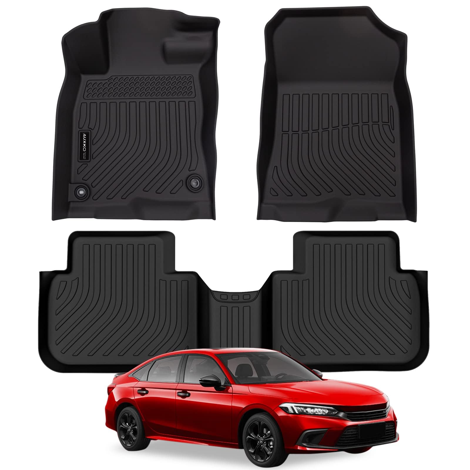 AUXKO Custom Fit All Weather Floor Mats for Honda Civic 2022-2025 & Acura Integra 2023-2025 | Sedan/Hatchback/Si Models | Heavy Duty Anti-Slip Car Floor Liners | Perfect for Daily Commute, Road Trips and All-Season Protection
