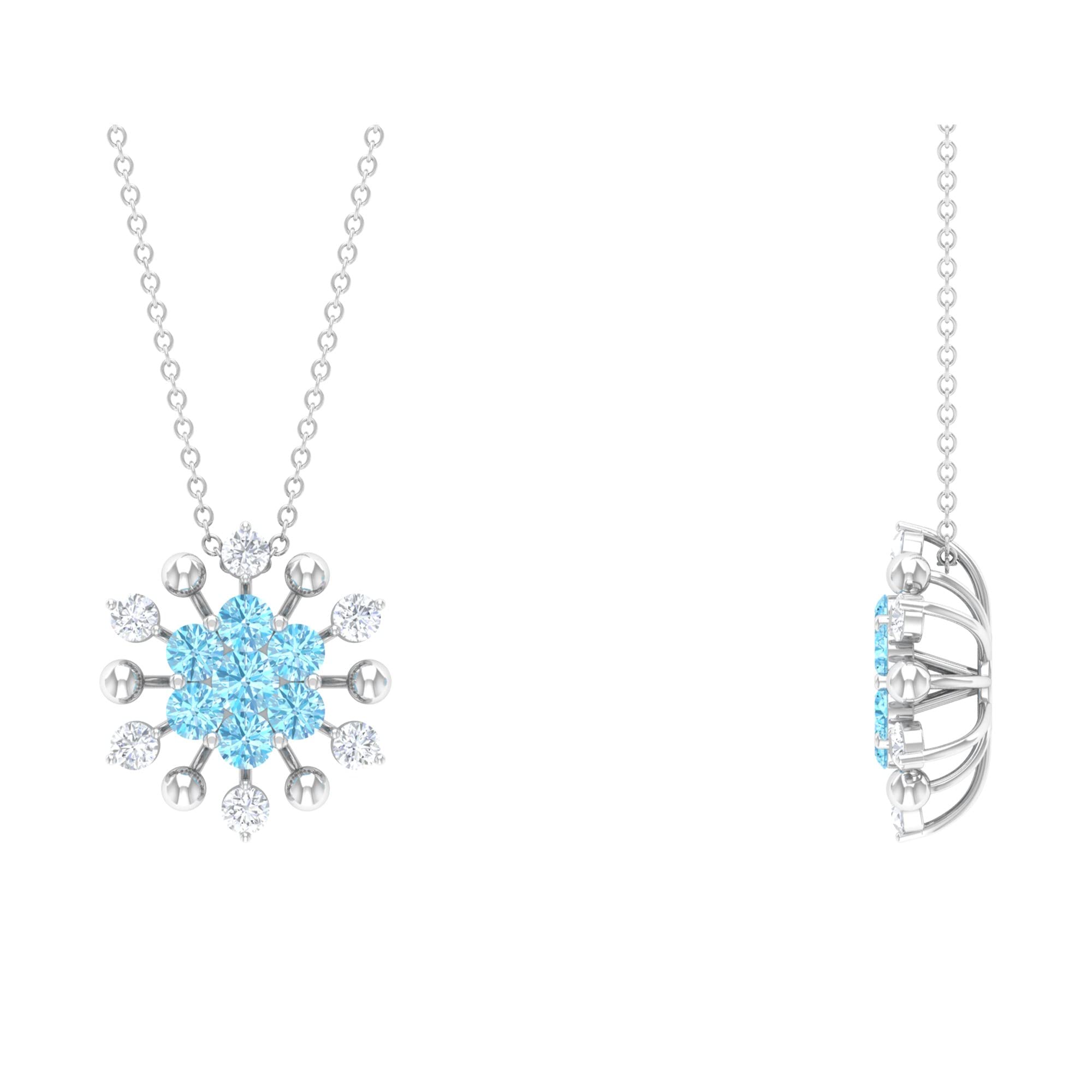 1.25 CT Aquamarine & Moissanite Floral Pendant Necklace for Women - 14K Solid Gold Statement Jewelry - March Birthstone Gift - Perfect for Weddings, Anniversaries & Special Occasions