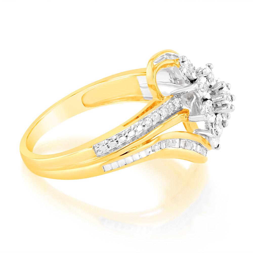 10ct Yellow Gold Diamond Ring with 0.18 Carat Diamonds - Elegant Wedding Band, Anniversary Gift for Her, Perfect for Engagement & Special Occasions