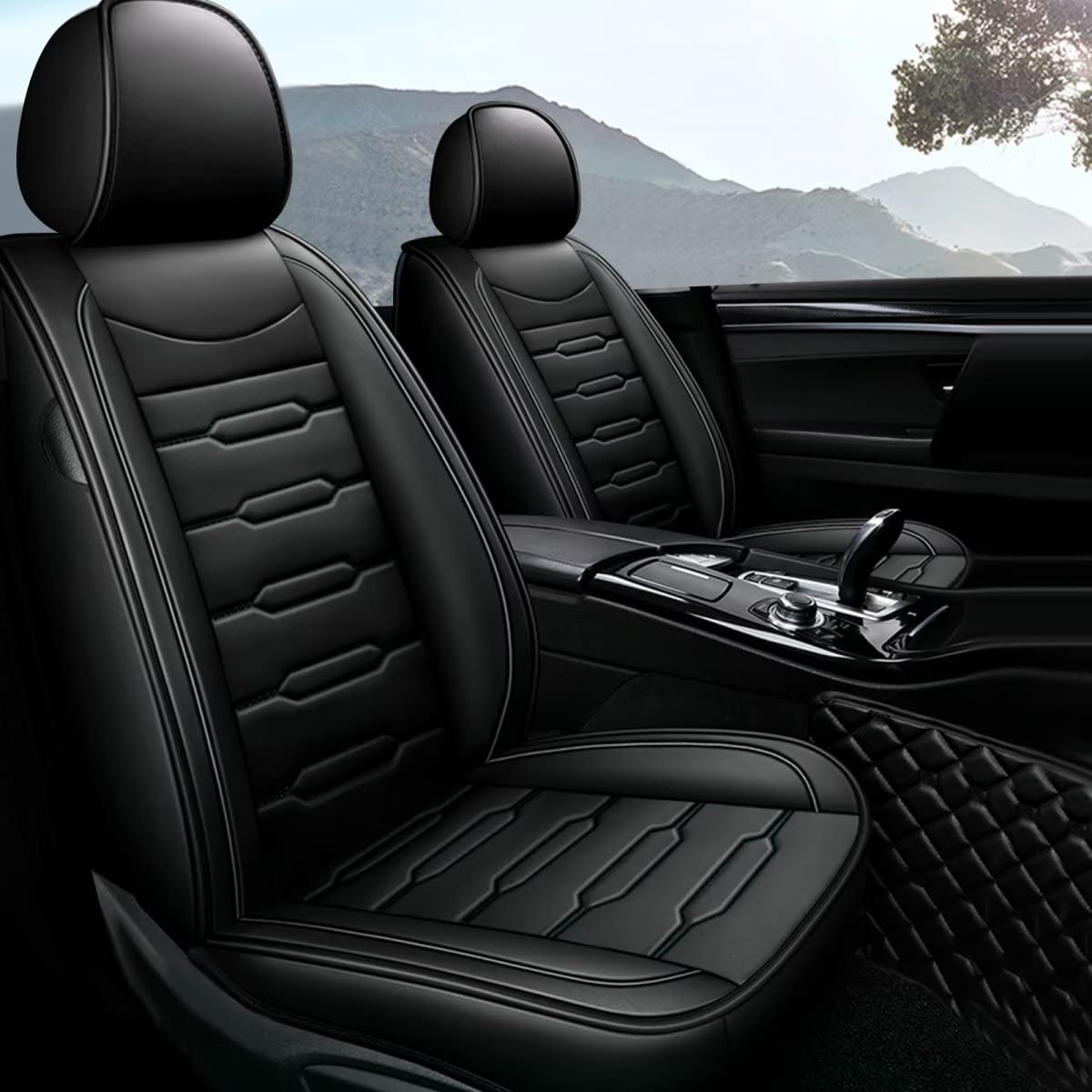 AOMSAZTO Custom Fit Car Seat Covers for Hyundai Santa Fe 2007-2022 - Faux Leather Full Set with Airbag Compatibility - Black Seat Protectors for Comfort & Durability | Perfect for Daily Commute, Road Trips and Family Travel