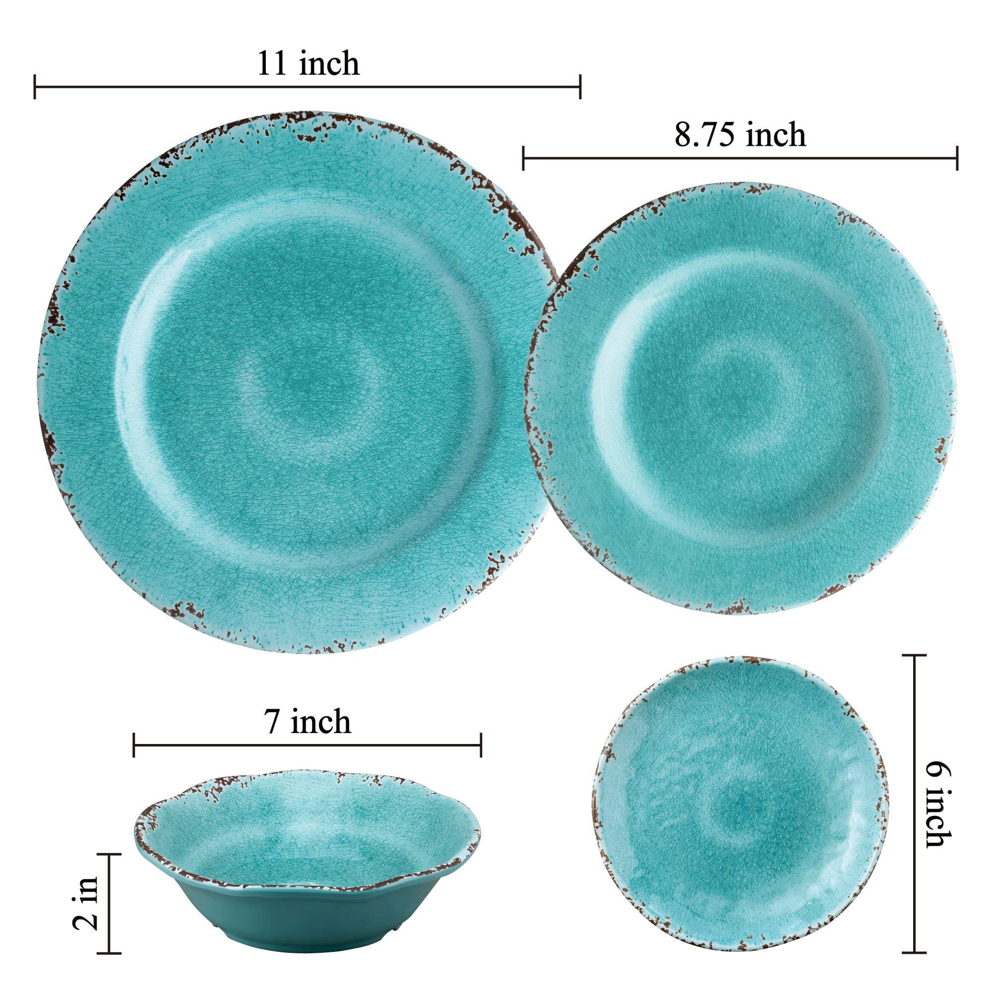 UPware Crackle Melamine Round Dessert Plates - 6 Inch Small Serving Plates for Appetizers, Snacks & Side Dishes - Turquoise Set of 4 - Perfect for Parties, Picnics & Home Dining