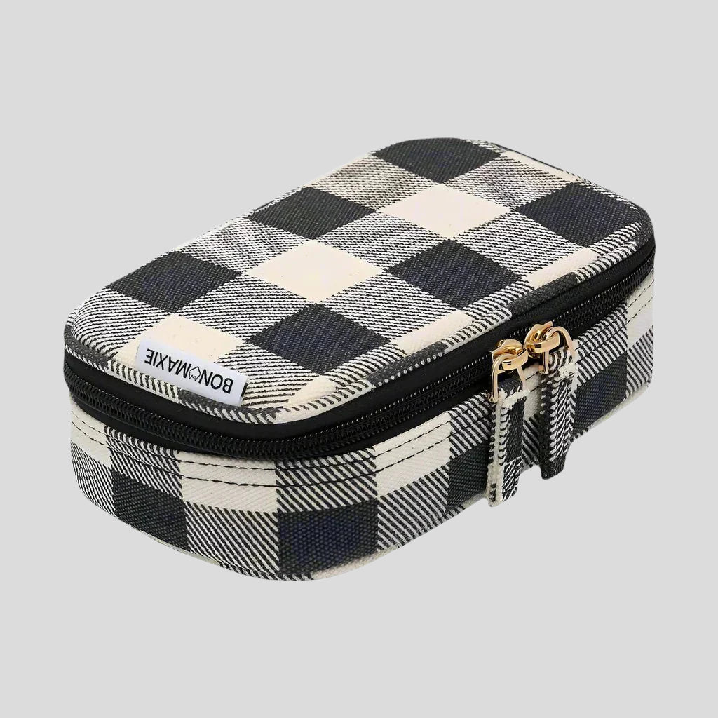 Handy Handle Case for iPhone 14 Pro Max - Black Gingham Pattern Protective Phone Cover | Slim Grip Case with Anti-Slip Design for Everyday Use, Work & Travel