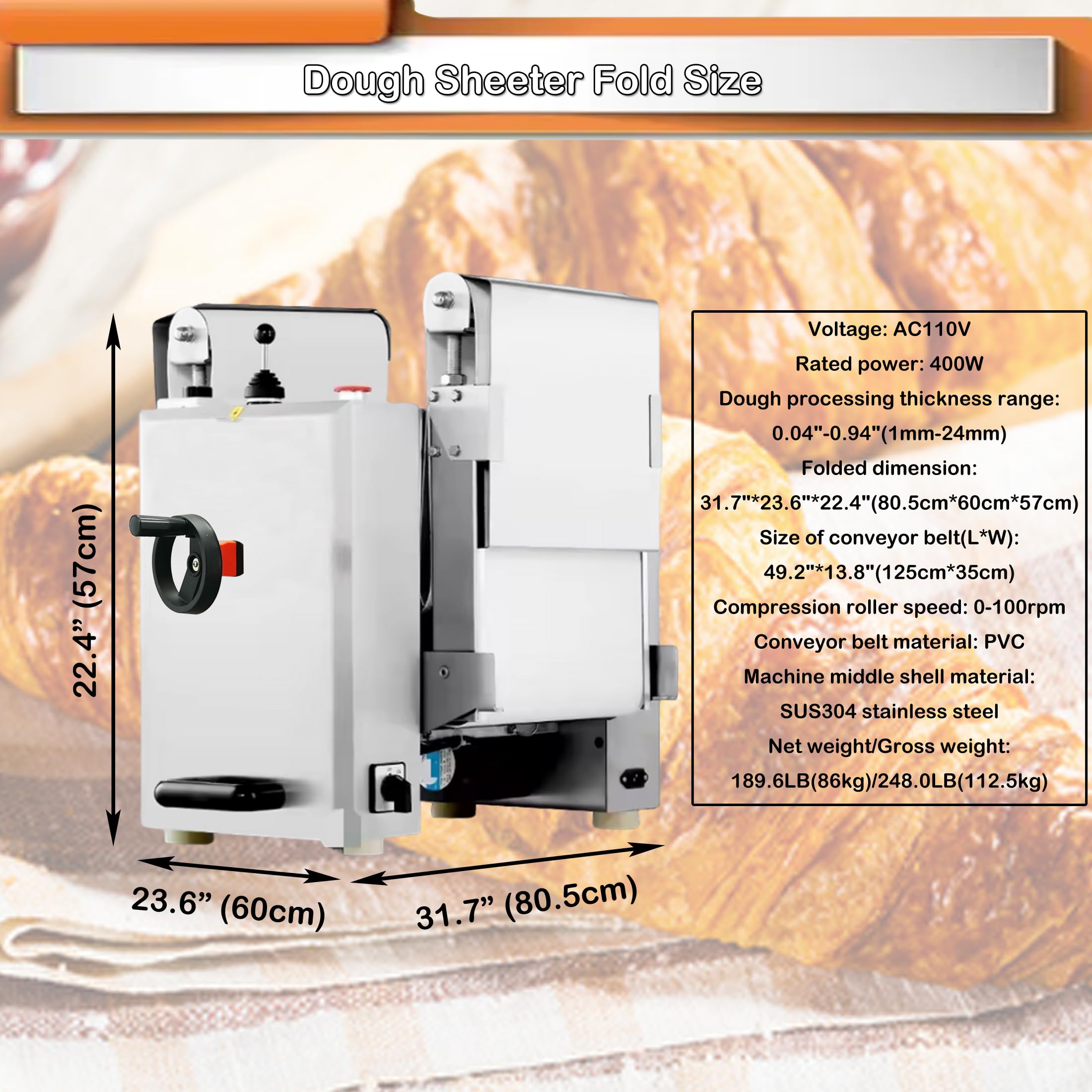 INTSUPERMAI Commercial Dough Sheeter Machine - 49.2×13.8 Inch Reversible Countertop Dough Press with Conveyor Belt for Croissants, Puff Pastry & Bakery - 110V Electric Dough Roller - Perfect for Bakeries, Restaurants & Home Baking