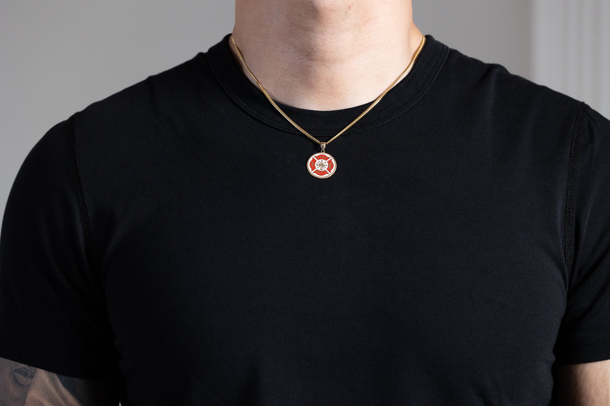 PT2849 Gold Firefighter Double Sided Pendant with Fire Dept Emblem - Perfect for Firefighter Gifts, Appreciation & First Responder Jewelry