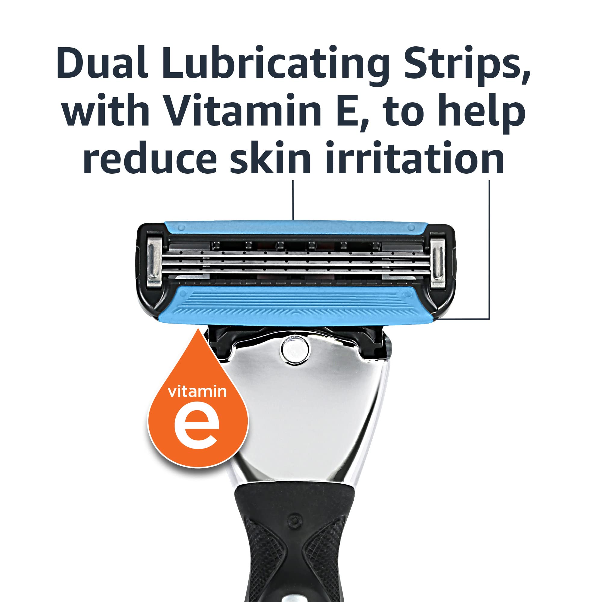 Amazon Basics 3-Blade Razor Refills for Men - 12 Cartridges with Dual Lubrication | Compatible with Amazon Basics Razor Handles | Smooth Shaving for Face, Body & Head | Premium Shaving Essentials for Daily Grooming Routine